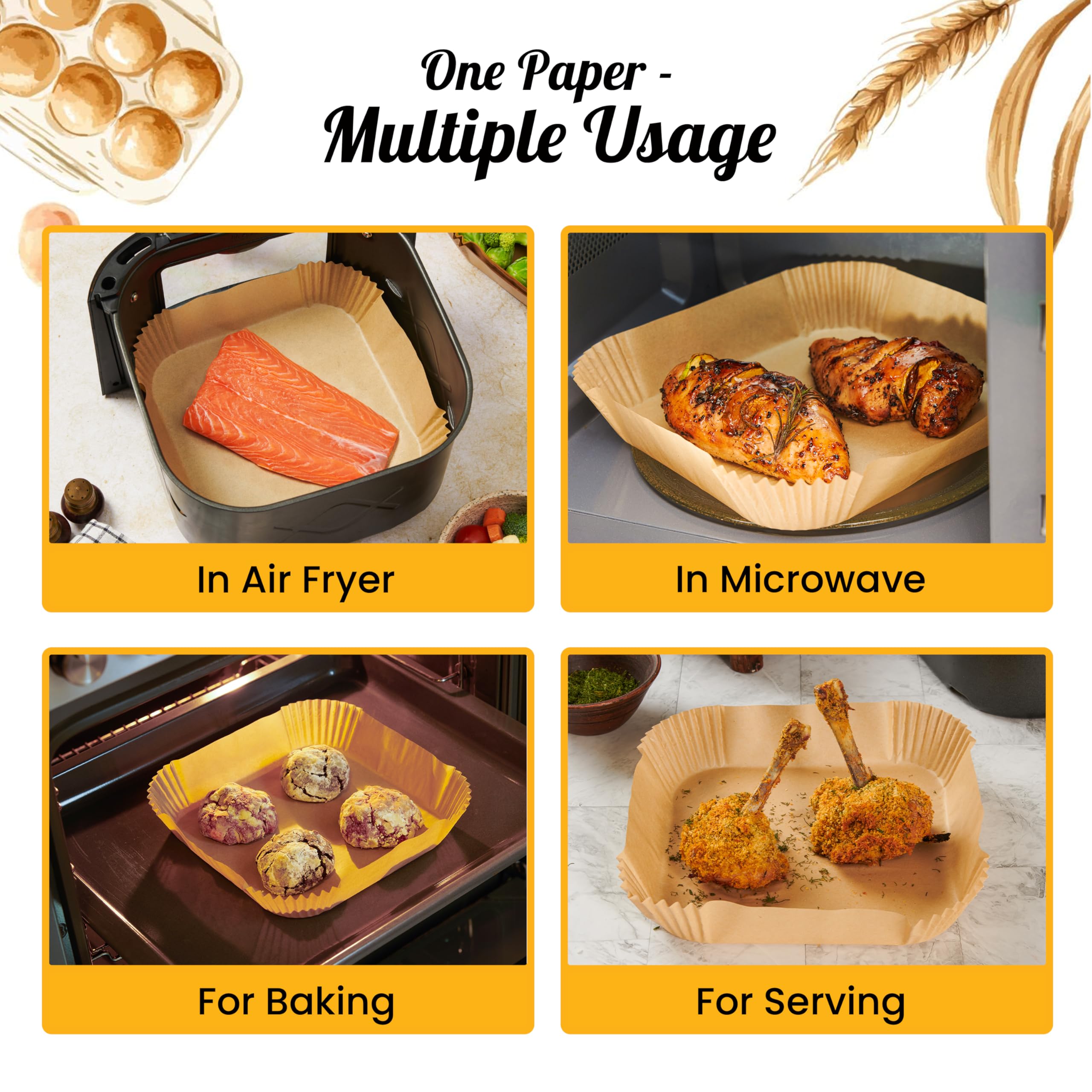 Air Fryer Liners, 250Pcs Disposable Parchment Paper Liners – Unbleached Baking Air Fryer Sheets – 8” Square for 5-8 qt Baskets – Great for Oven, Pans & Baking – Easy Cleanup by Baker's Signature 🍁 All In One Marketplace Canada