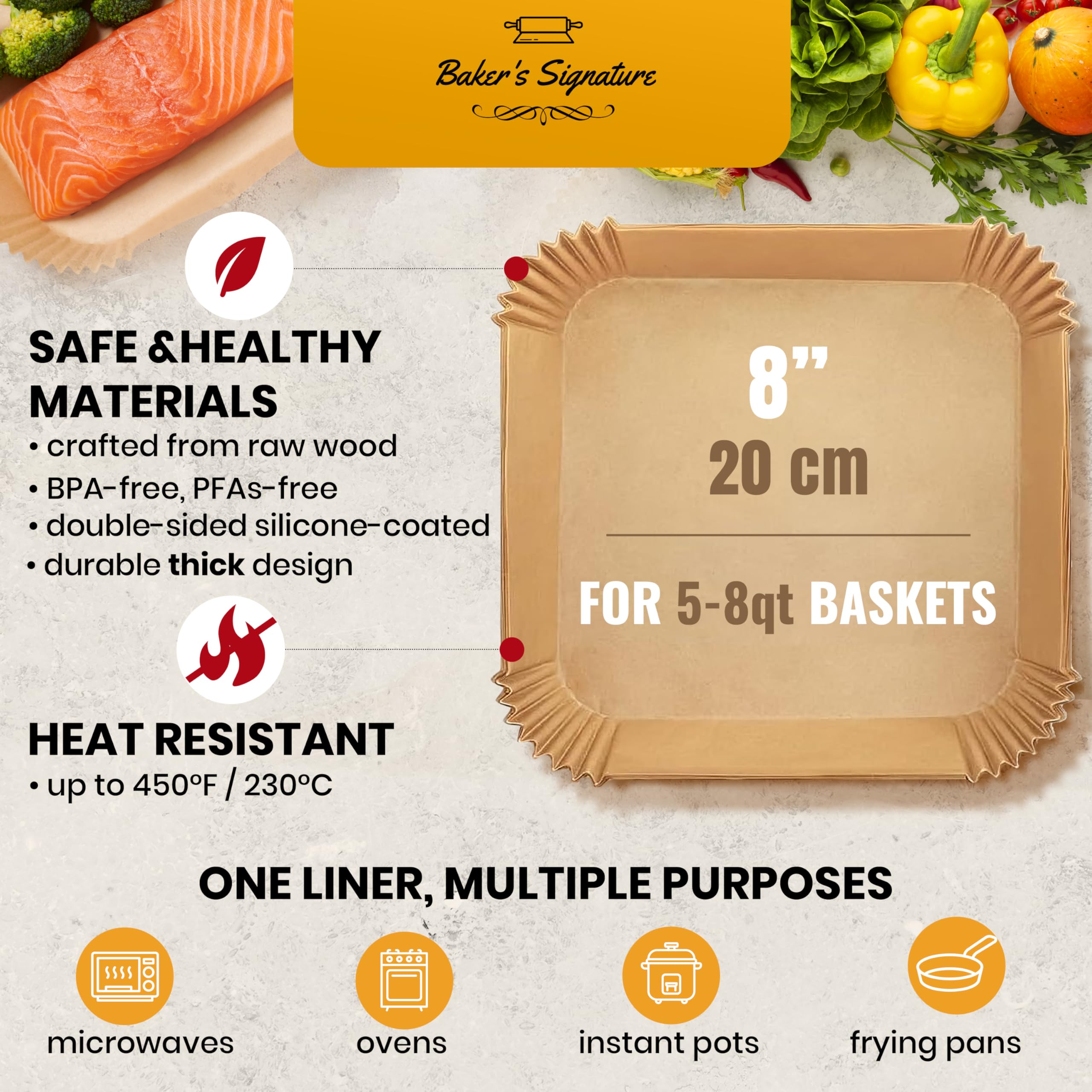 Air Fryer Liners, 125Pcs Disposable Parchment Paper Liners – Non-Stick and Oil Proof for Easy Cleanup – 8” Square for 5-8 qt Basket by Baker's Signature 🍁 All In One Marketplace Canada