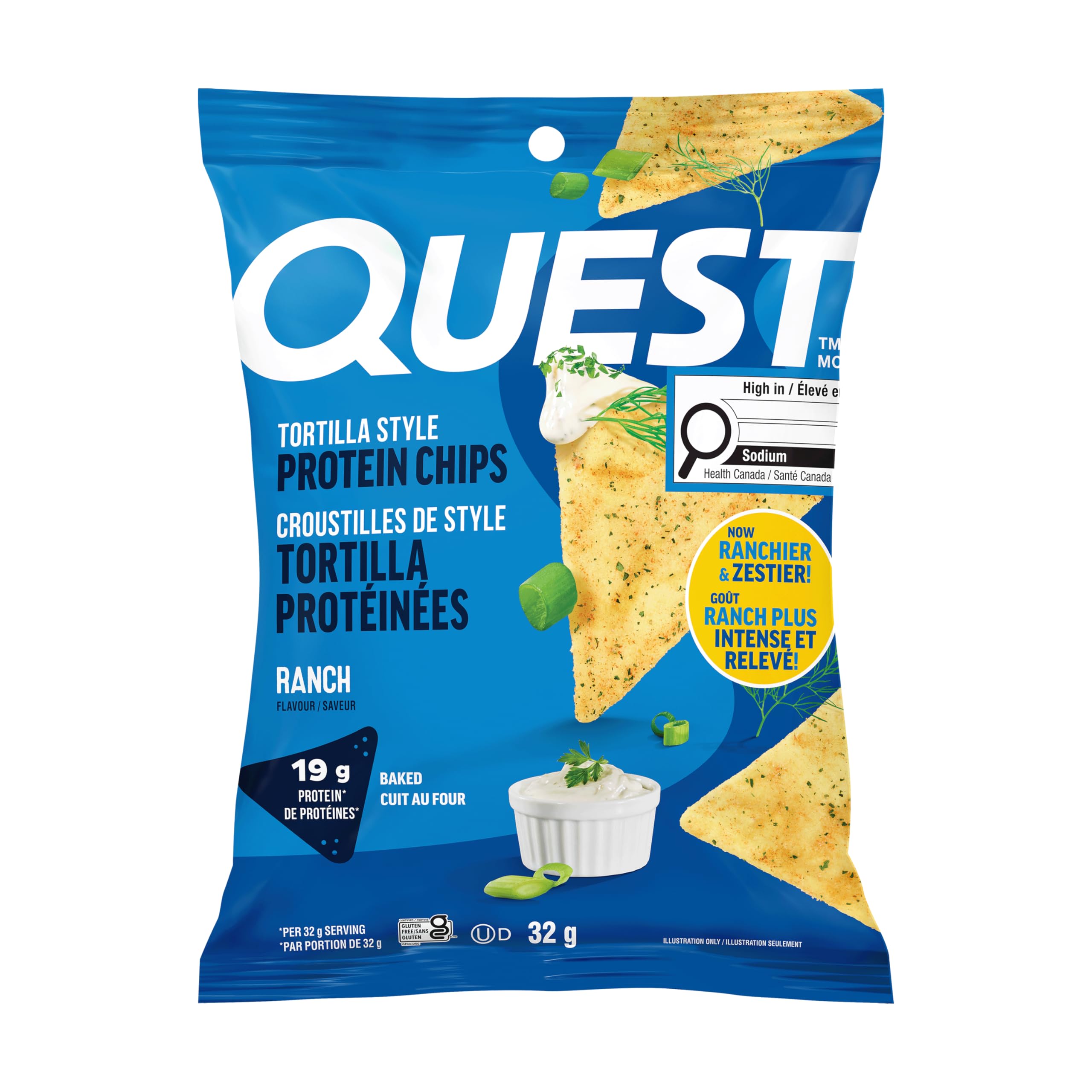 Quest Nutrition Tortilla Style Protein Chips, Ranch, High Protein, Baked, Not Fried, Gluten Free, 1g Sugar, 5g Carbs, 8ct 🍁 All In One Marketplace Canada