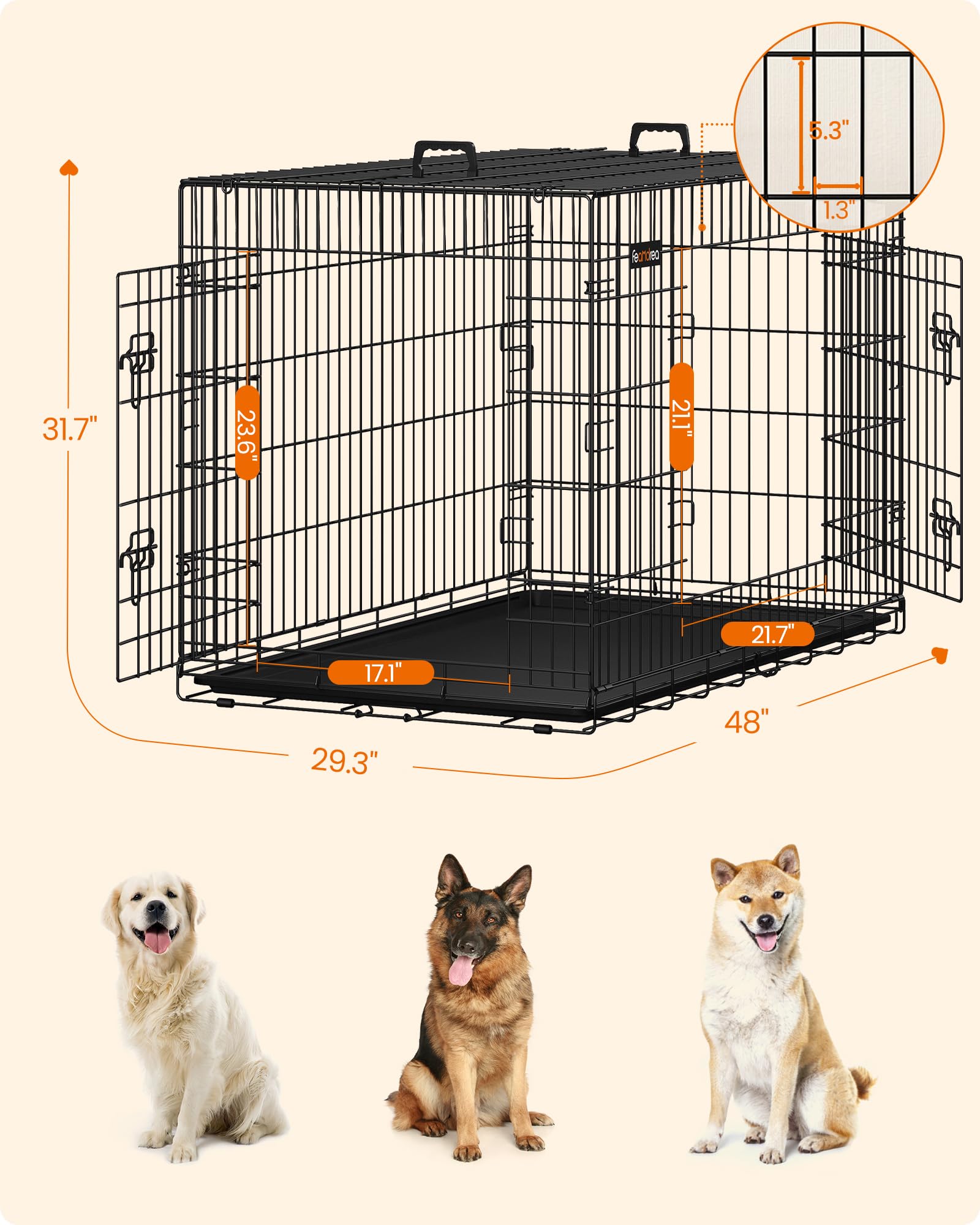Feandrea Dog Crate, 48-Inch Foldable Dog Kennel with 2 Doors, Removable Tray, XXL, Black UPPD48H 🍁 All In One Marketplace Canada