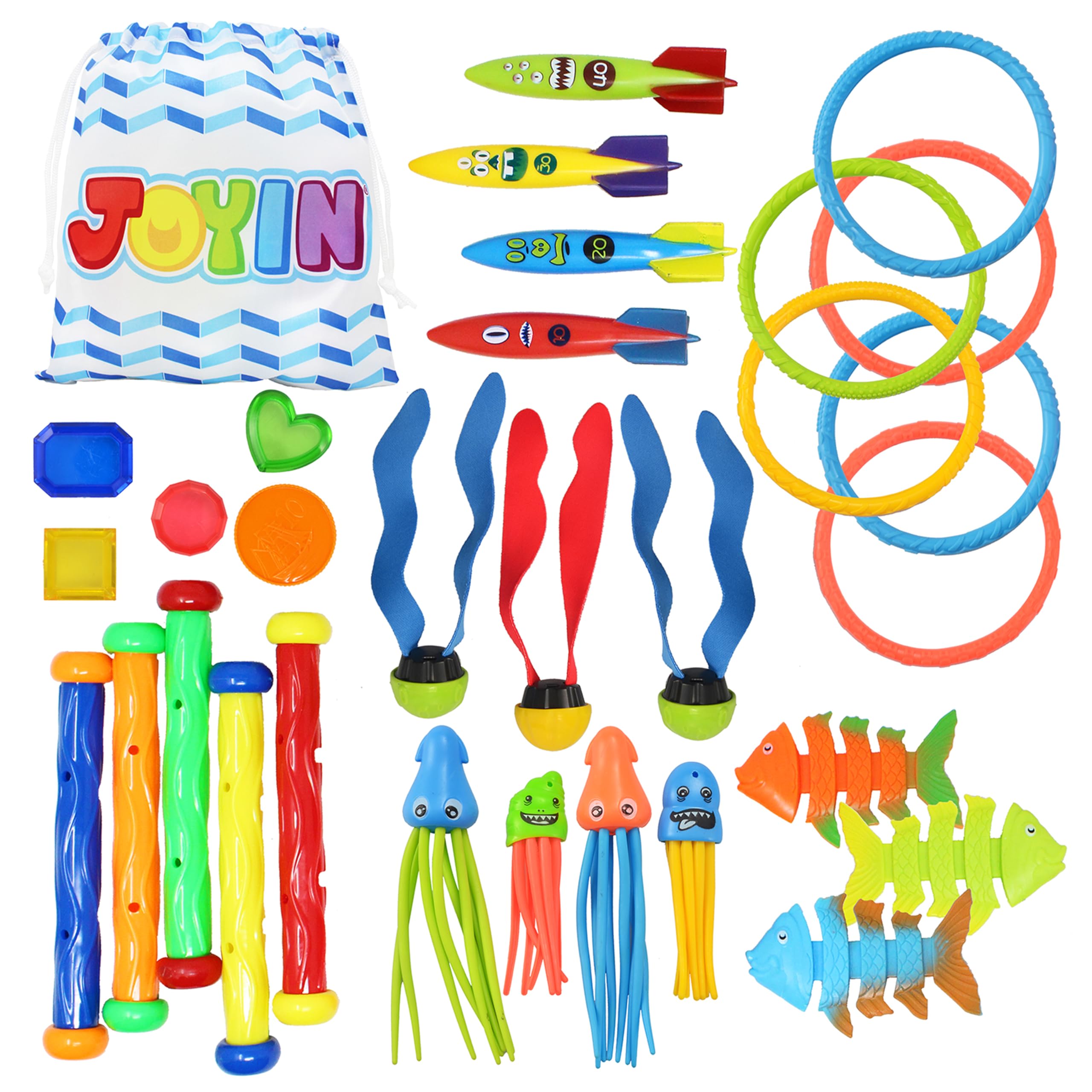 Sloosh 30 Pcs Diving Pool Toys for Kids Ages 3-12 Jumbo Set with Storage Bag Pool Games Summer Swim Water FishToys 🍁 All In One Marketplace Canada