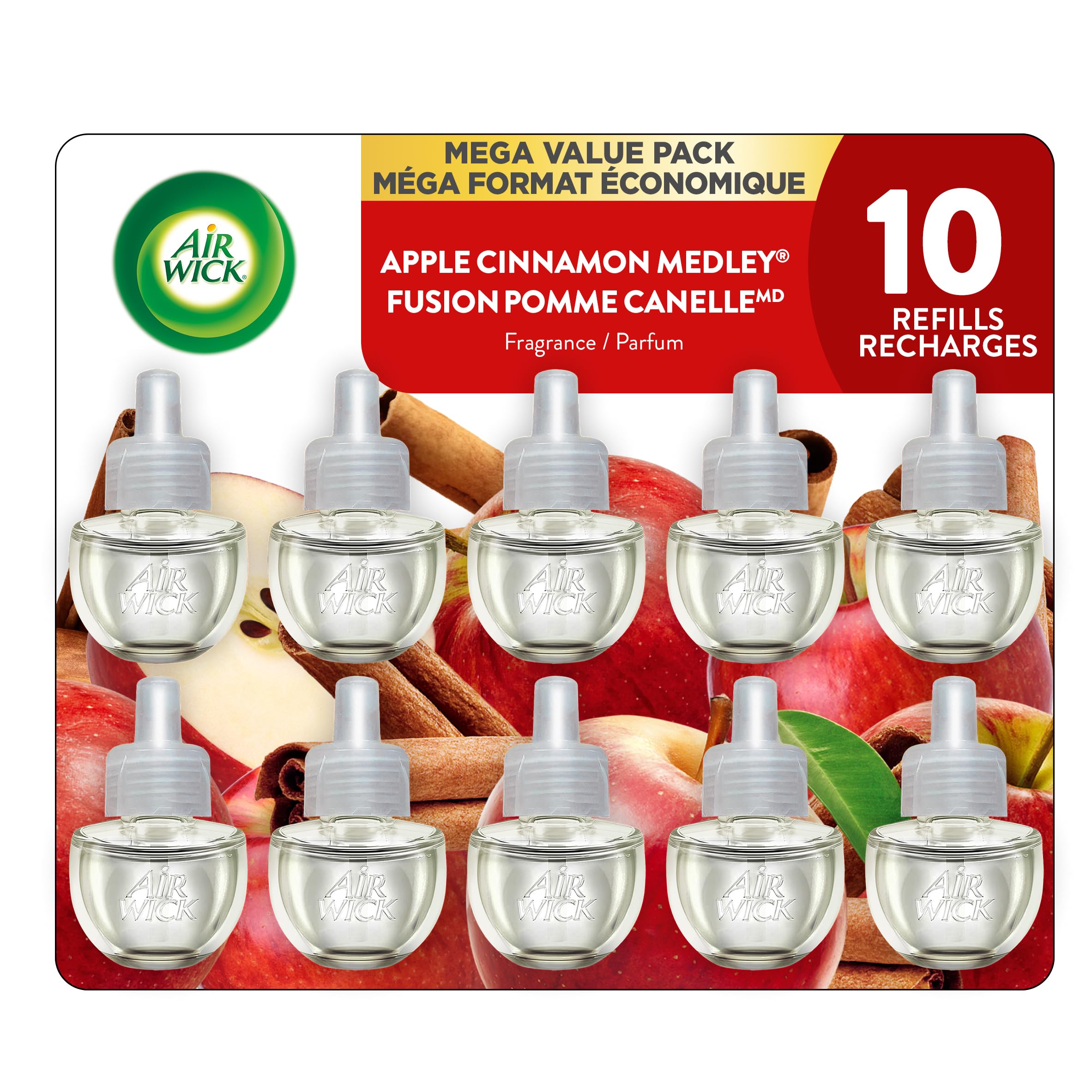 Air Wick Plug In Scented Oil Air Freshener Refills for Home – Infused with Essential Oils – 10 Count – Apple Cinnamon Scent – Mega Value Pack 🍁 All In One Marketplace Canada
