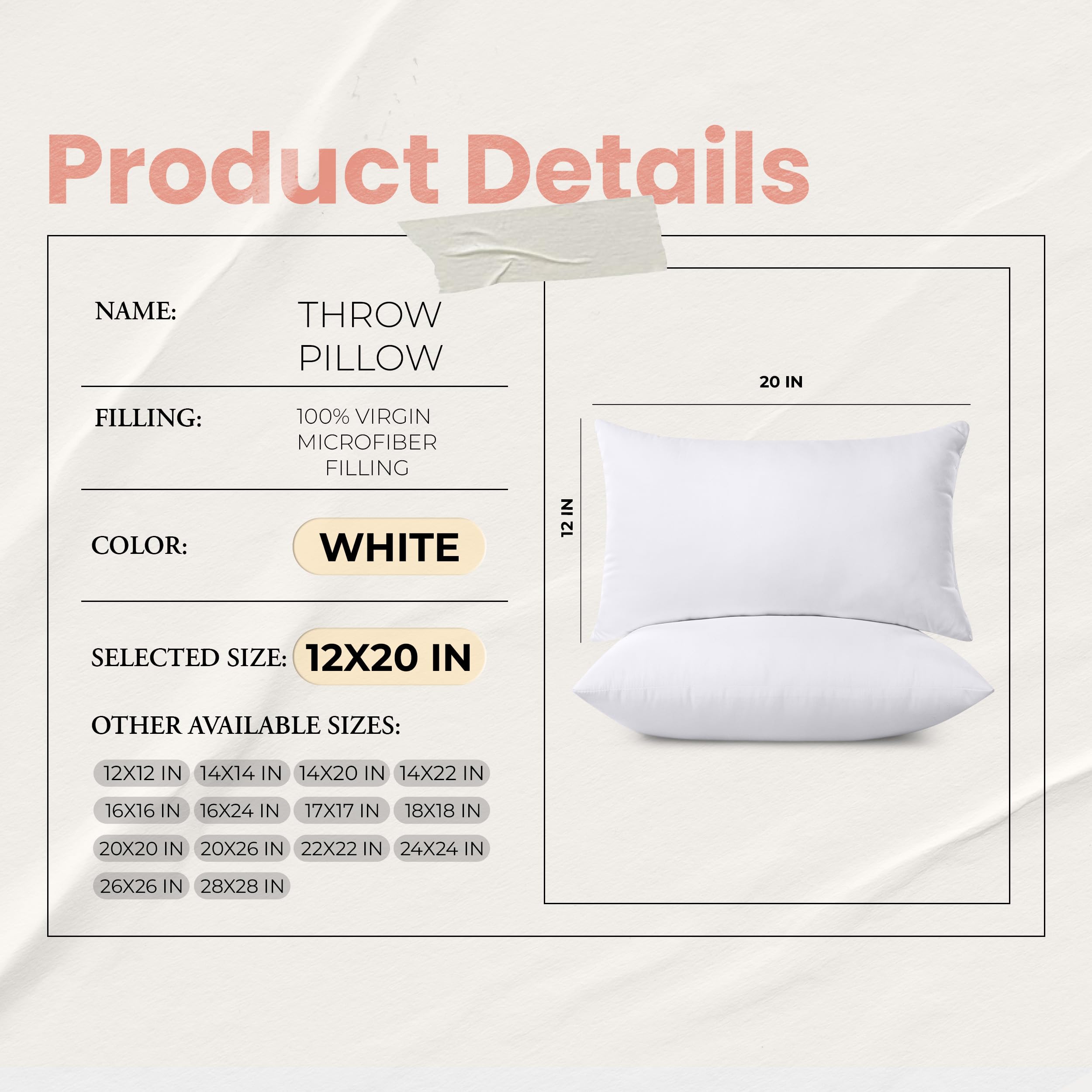 Utopia Bedding Throw Pillows Insert (Pack of 2, White) - 12 x 20 Inches Bed and Couch Pillows - Indoor Decorative Pillow 🍁 All In One Marketplace Canada