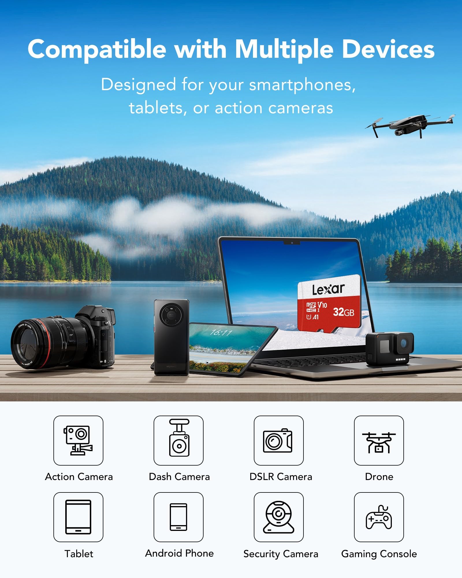 Lexar 32GB Micro SD Card 2 Pack, microSDHC UHS-I Flash Memory Card with Adapter - Up to 100MB/s, U1, Class10, V10, A1, High Speed TF Card (2 microSD Cards + 1 Adapter) 🍁 All In One Marketplace Canada