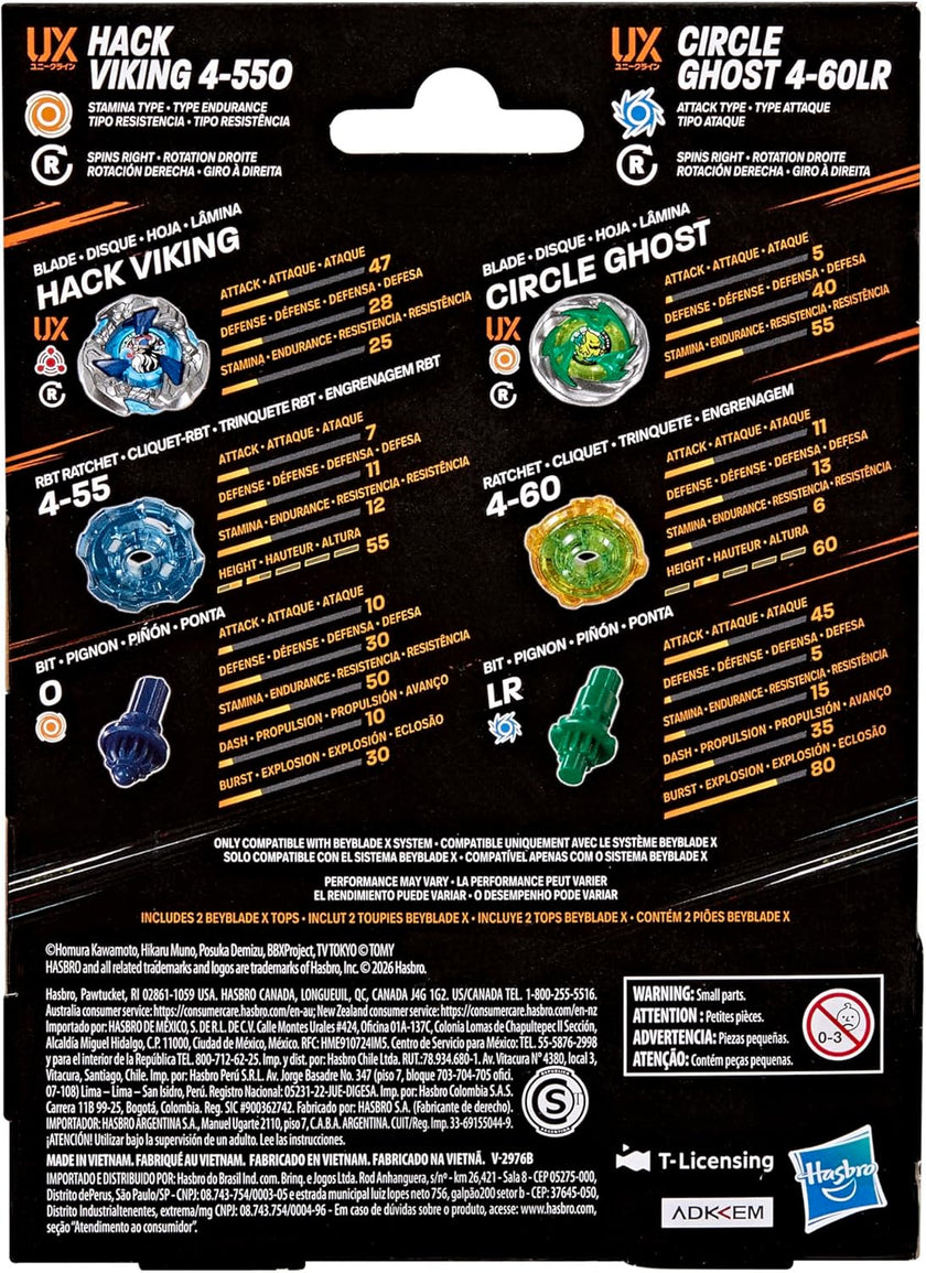 (Hasbro) Beyblade X - Circle Ghost 4-60LR & Hack Viking 4-55O Dual Pack