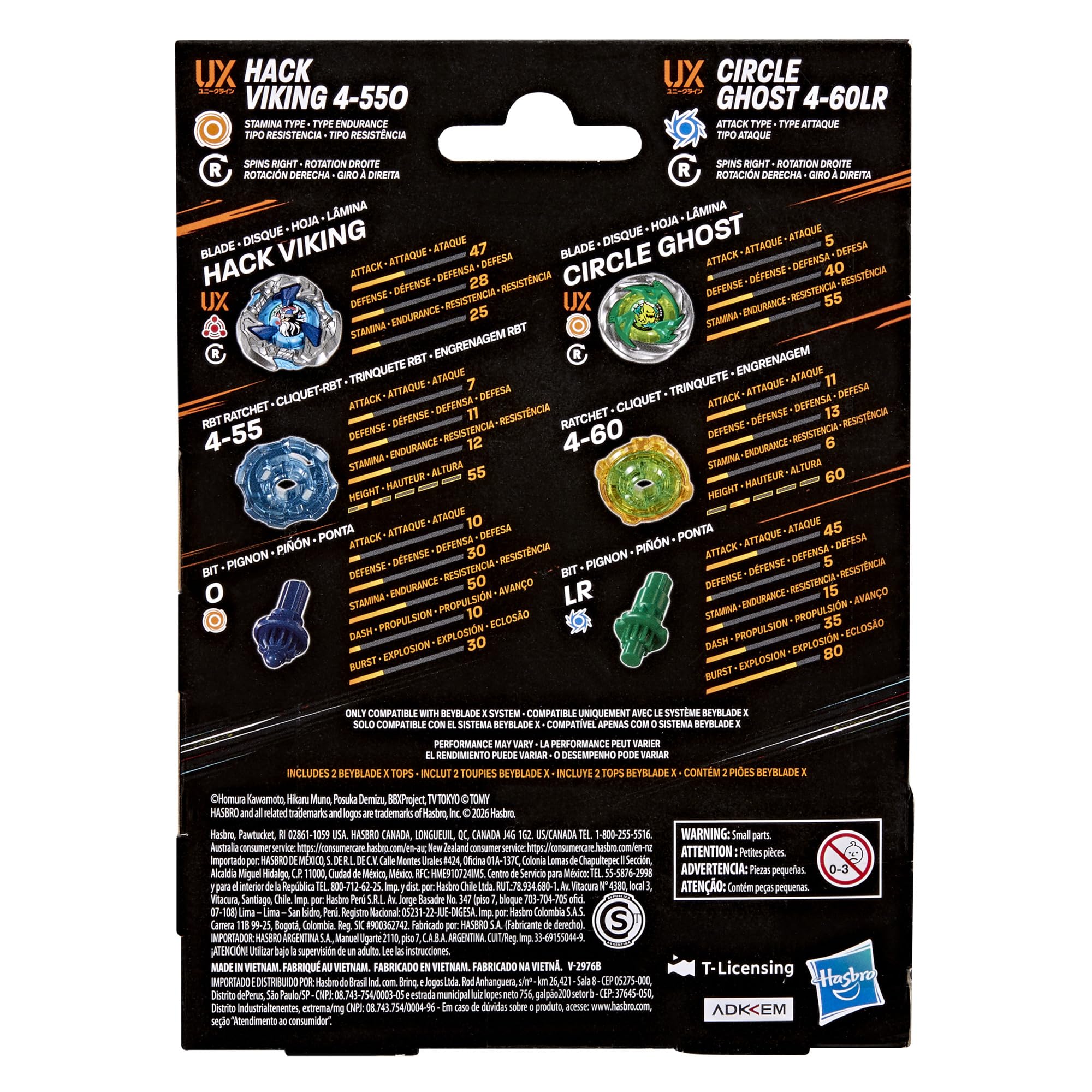 Beyblade X Circle Ghost 4-60LR UX & Hack Viking 4-55O UX Takara Tomy Dual Pack Set with 2 Right-Spinning Tops, Battling Tops Game Toys, Ages 8+ 🍁 All In One Marketplace Canada