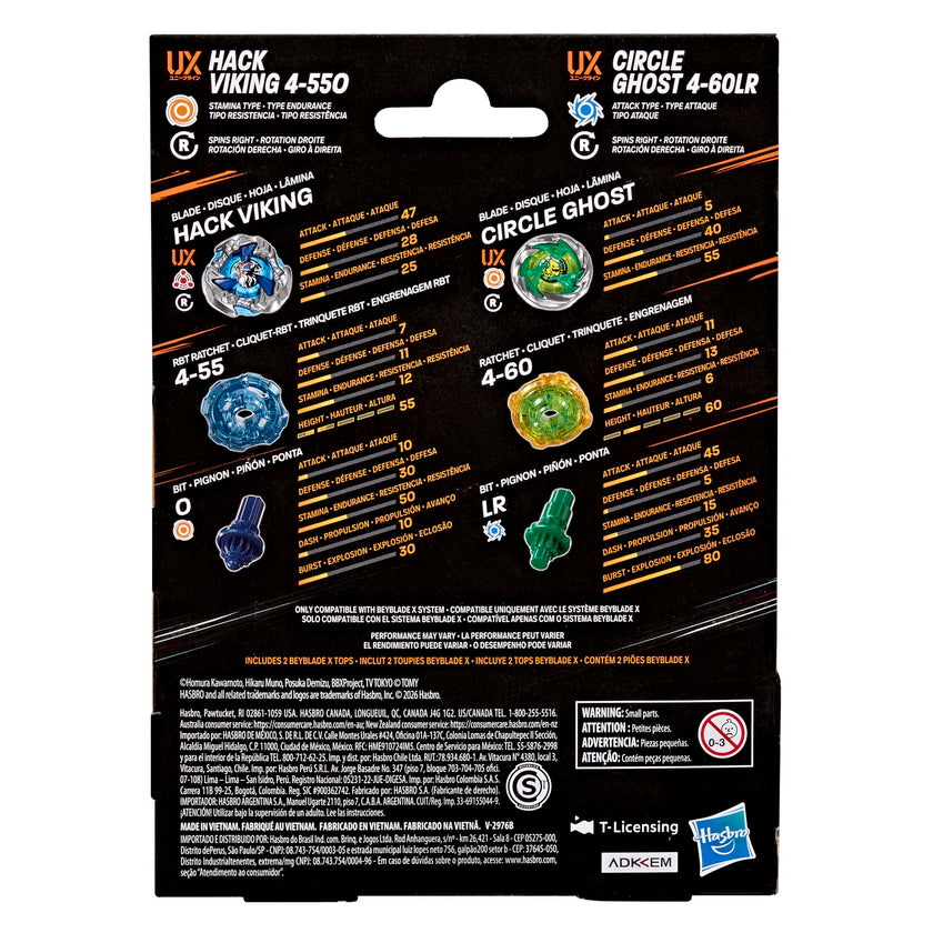 Beyblade X Circle Ghost 4-60LR UX & Hack Viking 4-55O UX Takara Tomy Dual Pack Set with 2 Right-Spinning Tops, Battling Tops Game Toys, Ages 8+ 🍁 All In One Marketplace Canada