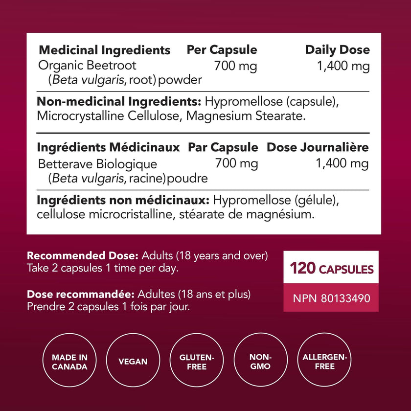 Organic Beetroot Capsules 1400MG | Potent Nitric Oxide for Healthy Blood Flow Support & Energy | 700MG Beetroot Powder Per Capsule | Nitric Oxide Supplements for Men & Women | Made in Canada | 120 Ct 🍁 All In One Marketplace Canada