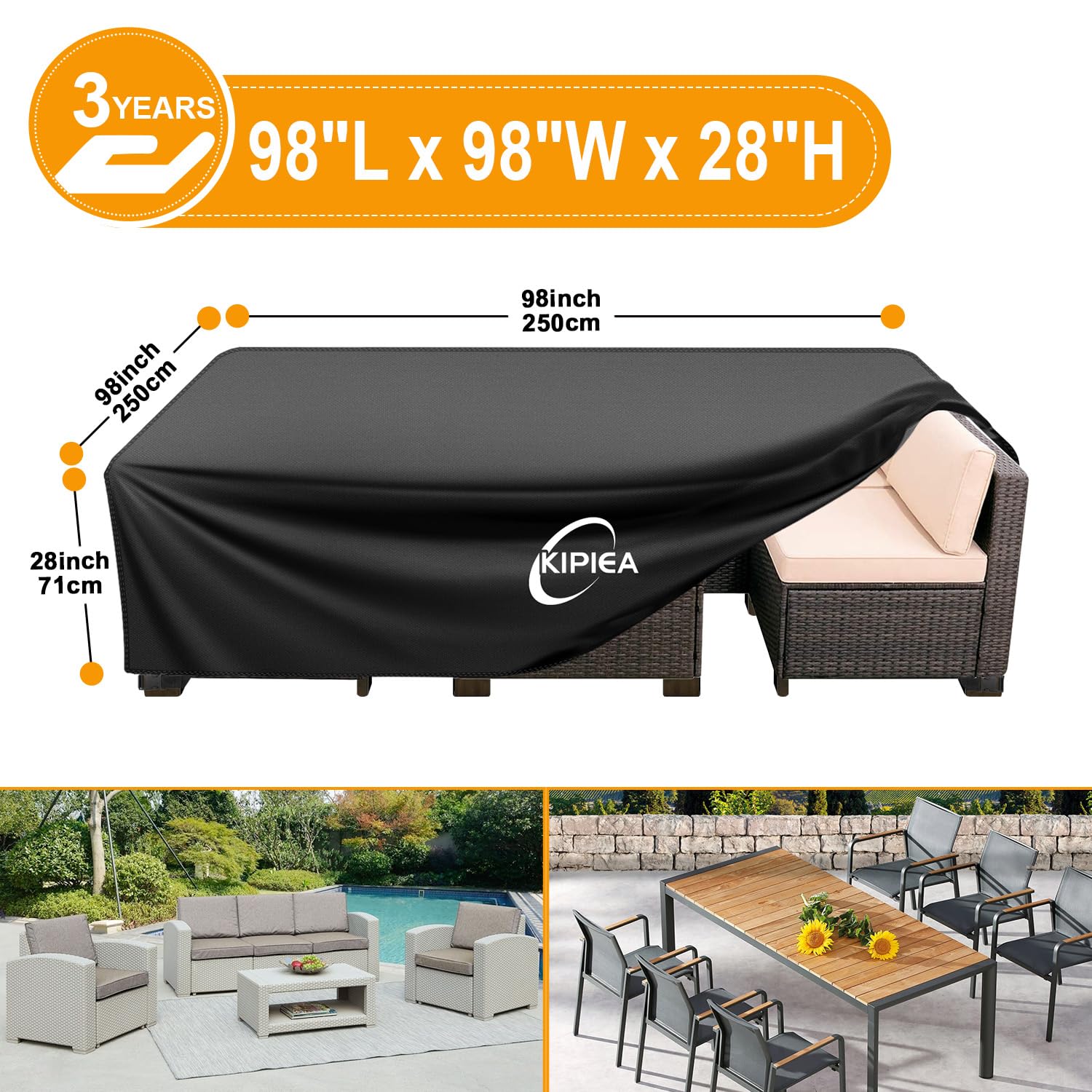 Kipiea Rectangular Patio Furniture Cover, Outdoor Table Chair Set Covers, Waterproof&Anti-UV General Seat Cover,98