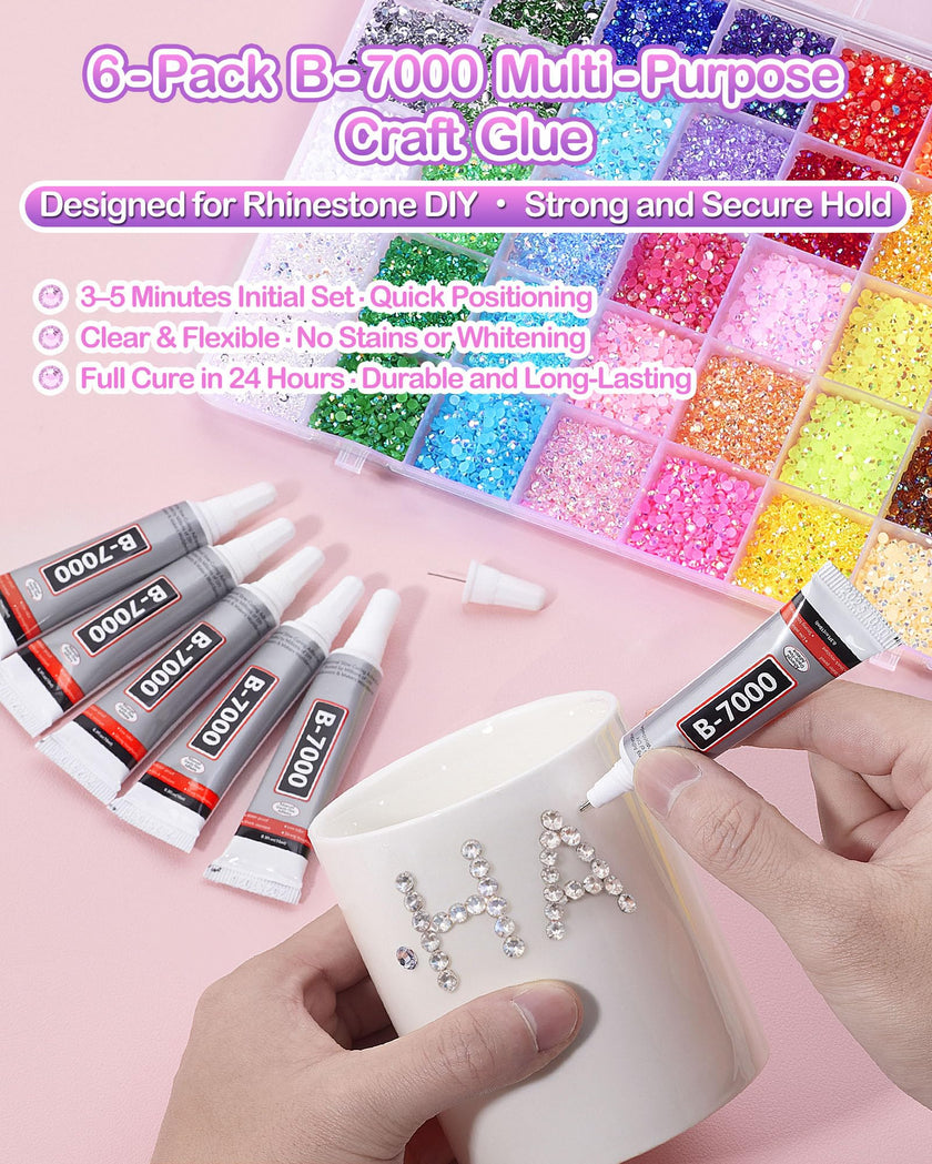 62,000pcs/64-Cells Bedazzling Kit, with 32,000pcs 3mm Nail Rhinestones in 40Colors for Bedazzling & 30,000pcs Clear Flatback Nail gems,6 Bottles B7000 Jewelry Glue, 2 Tweezers & 2 Dotting Pens 🍁 All In One Marketplace Canada