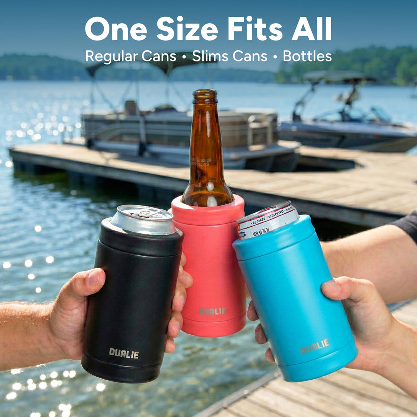 DUALIE 3 in 1 Insulated Can Cooler - Universal Size for 12 oz Cans, Slim Cans, and Bottles - Glacier 🍁 All In One Marketplace Canada