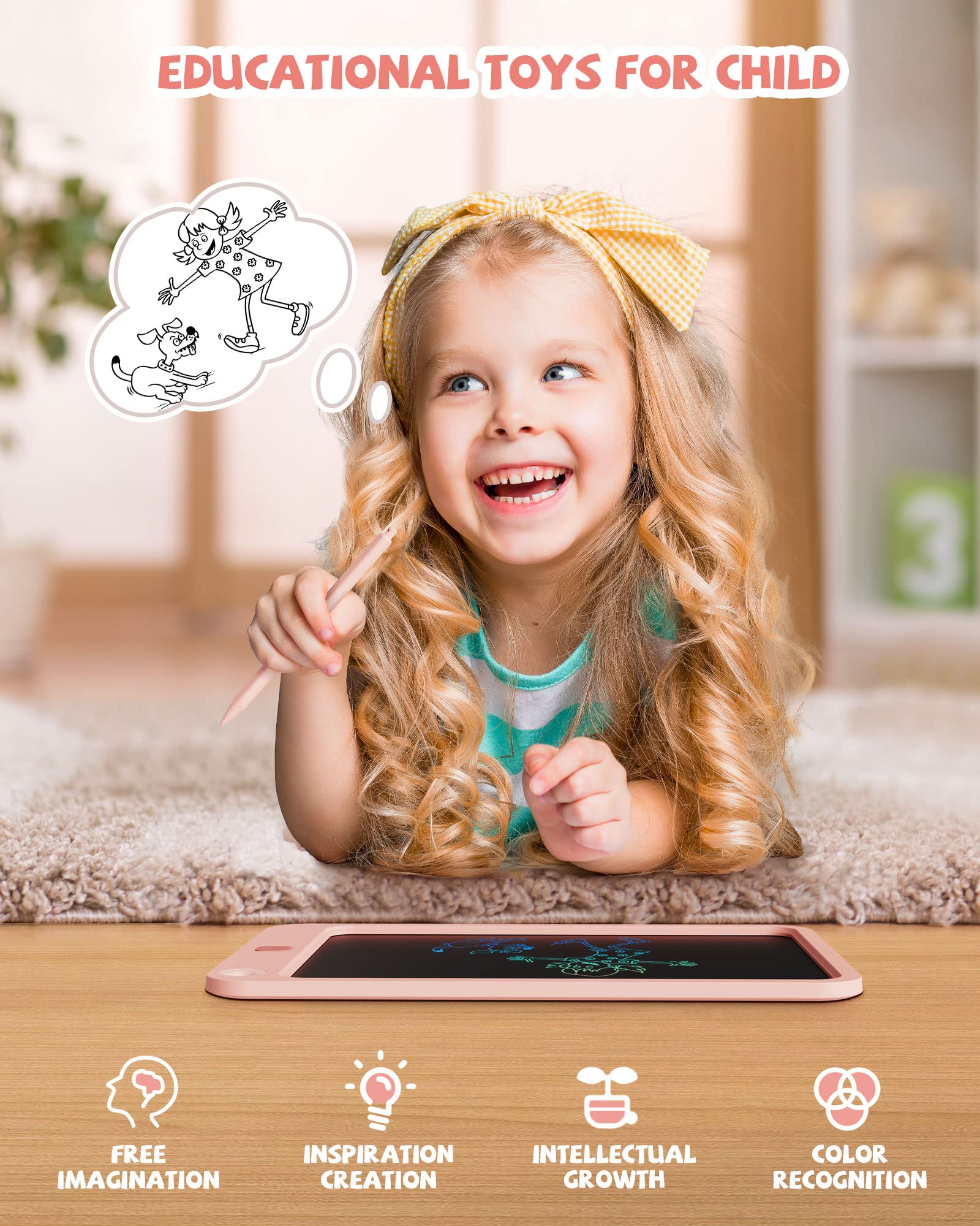 LCD Writing Tablet 10 Inch, Colorful Electronic Doodle Board Drawing Tablet, Memo Board, Drawing Pads with Lanyard, Travel Educational Toys Gifts for Kids Toddlers Age 3 4 5 6 7 8 9 Years Girls(Pink 🍁 All In One Marketplace Canada
