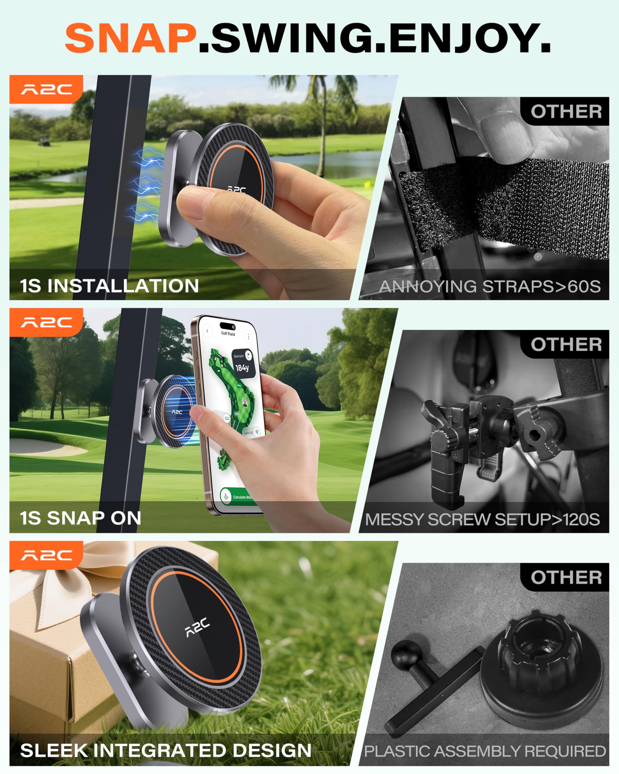 A2C Alloy Magnetic Golf Cart Phone Holder for MagSafe iPhone, Unique Golf Gifts for Men Golfers Dad Father, Gift for Him Husband, Accessories Essentials Gadgets Fits EZGO, Club Car, Yamaha 🍁 All In One Marketplace Canada
