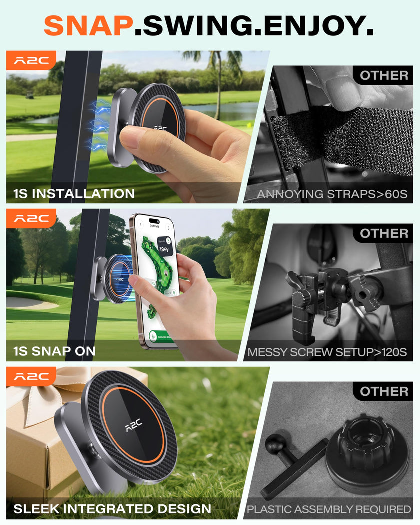 A2C Alloy Magnetic Golf Cart Phone Holder for MagSafe iPhone, Unique Golf Gifts for Men Golfers Dad Father, Gift for Him Husband, Accessories Essentials Gadgets Fits EZGO, Club Car, Yamaha 🍁 All In One Marketplace Canada