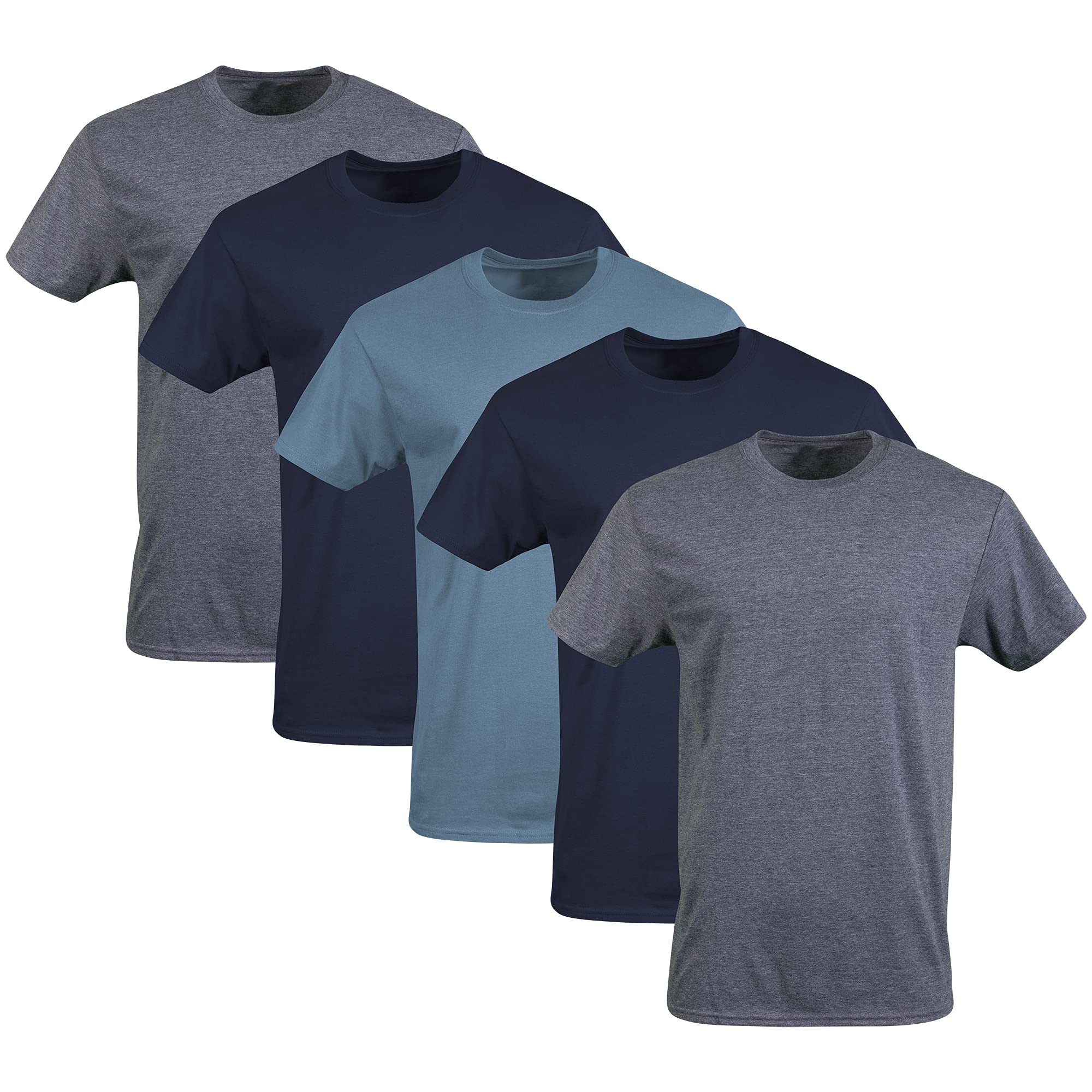Gildan Men's Crew T-Shirts, Multipack, Style G1100, Navy/Heather Navy/Indigo Blue (5-Pack), Medium 🍁 All In One Marketplace Canada