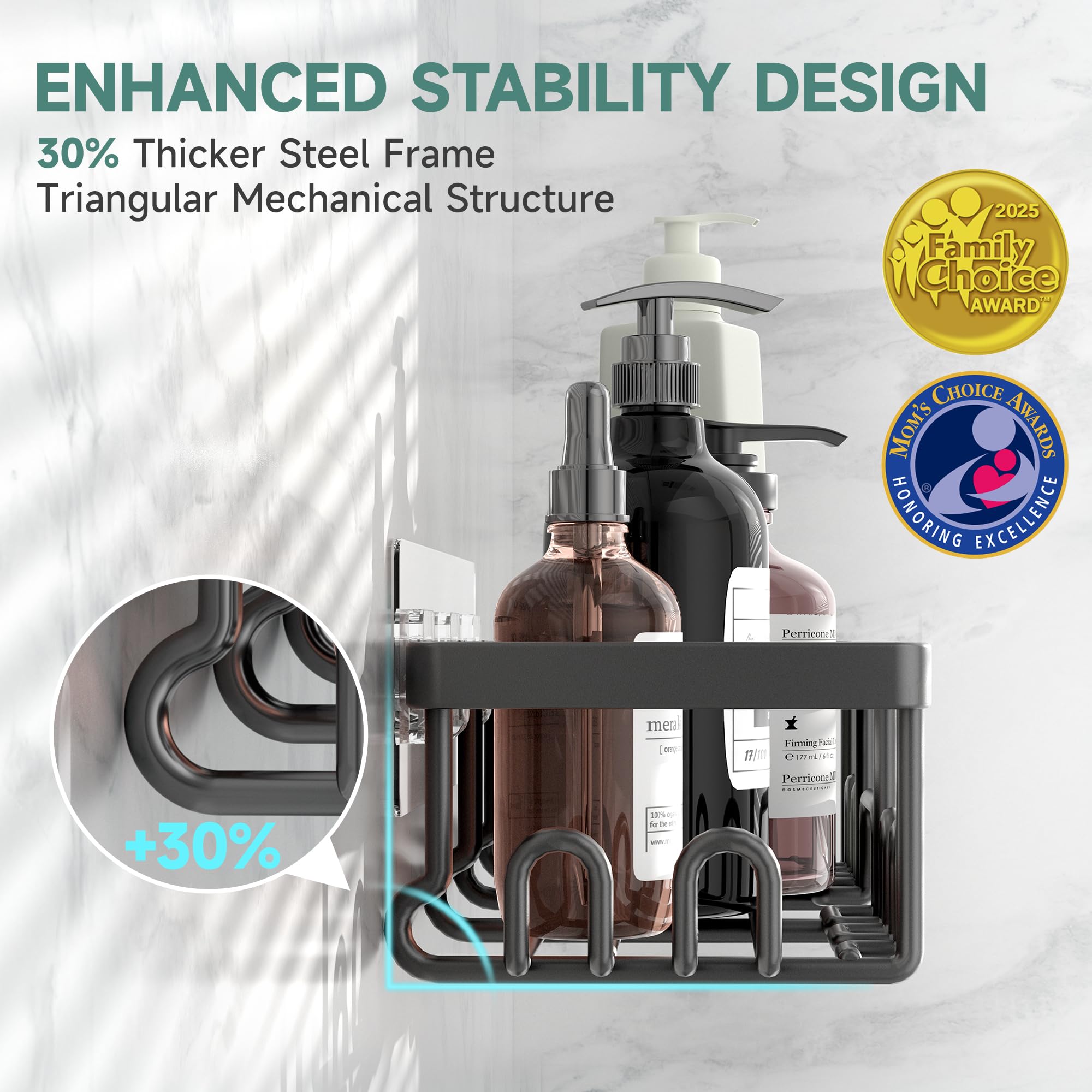 Veken Large Capacity Shower Caddy 3-Pack, No Drilling Adhesive Rack with Soap Holder, Rustproof & Waterproof Shelves, Bathroom Organizers and Storage, Wall-Mounted Kitchen & Home Decor, Black 🍁 All In One Marketplace Canada