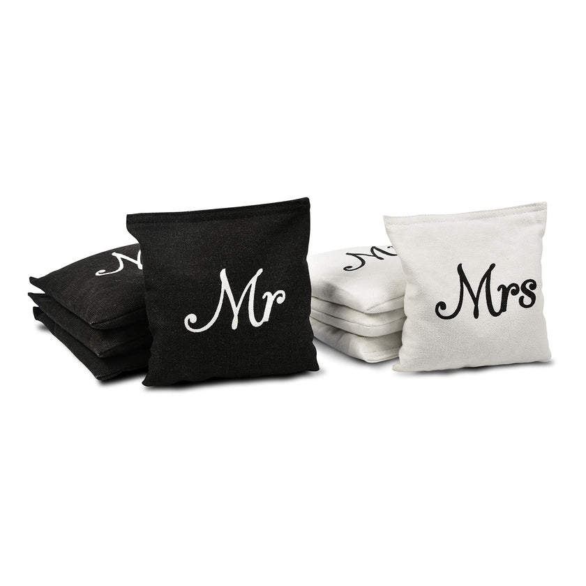 GoSports Wedding Theme Cornhole Bag Set - Includes 4 Black Mr Bags and 4 White Mrs Bags 🍁 All In One Marketplace Canada