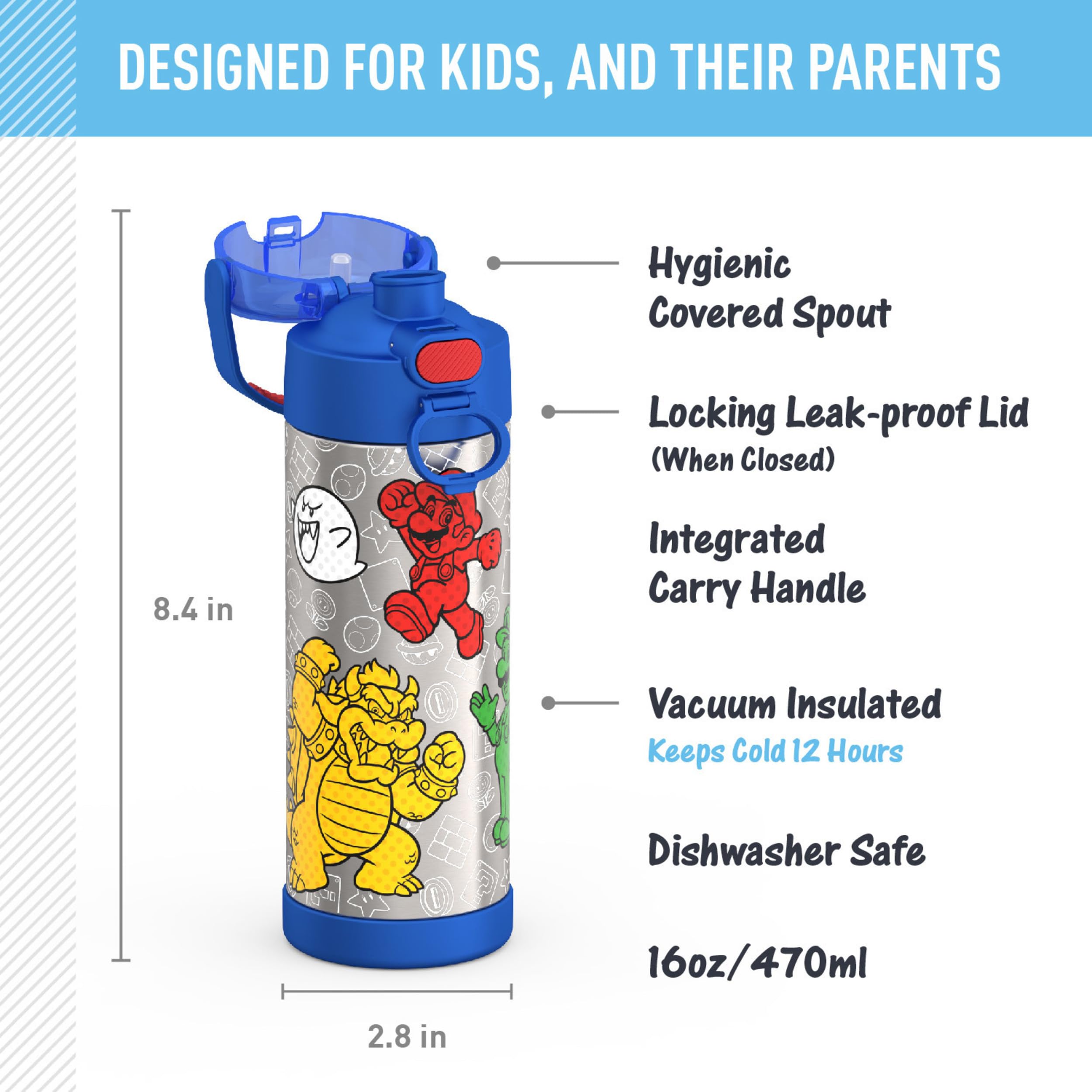 THERMOS FUNTAINER Water Bottle with Spout, 16oz, Mario 🍁 All In One Marketplace Canada