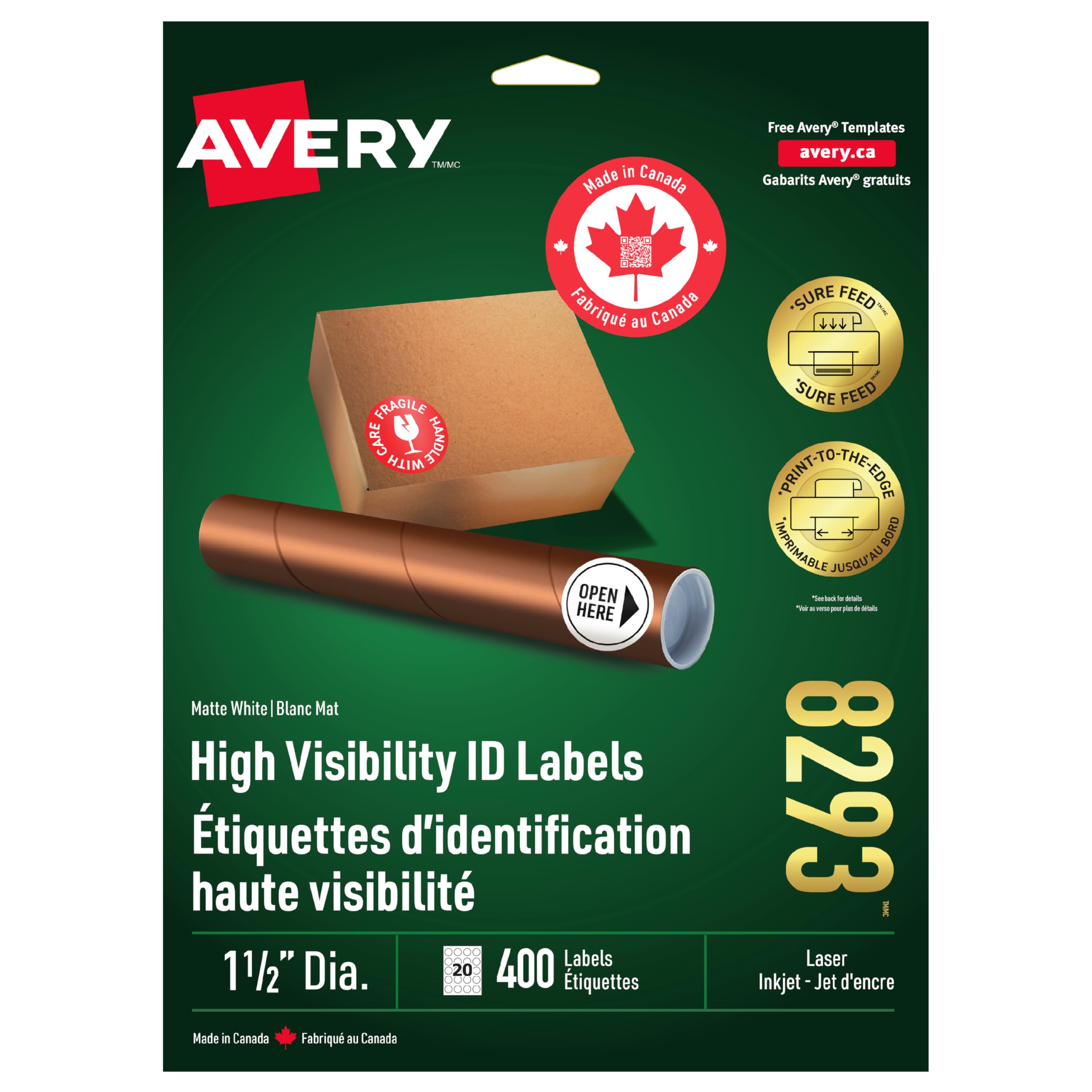 Avery High Visibility Labels with Surefeed Technology, Print to The Edge 1.5