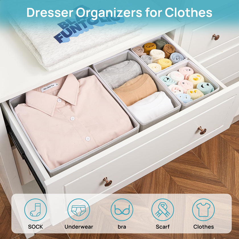 Vtopmart 12Pack Drawer Organizer for Clothes, Underwear Organizer Bins, Foldable Fabric Closet Storage Organization, Dresser Drawer Dividers for Baby Clothing, Bra, Socks, Ties, Scarf 🍁 All In One Marketplace Canada