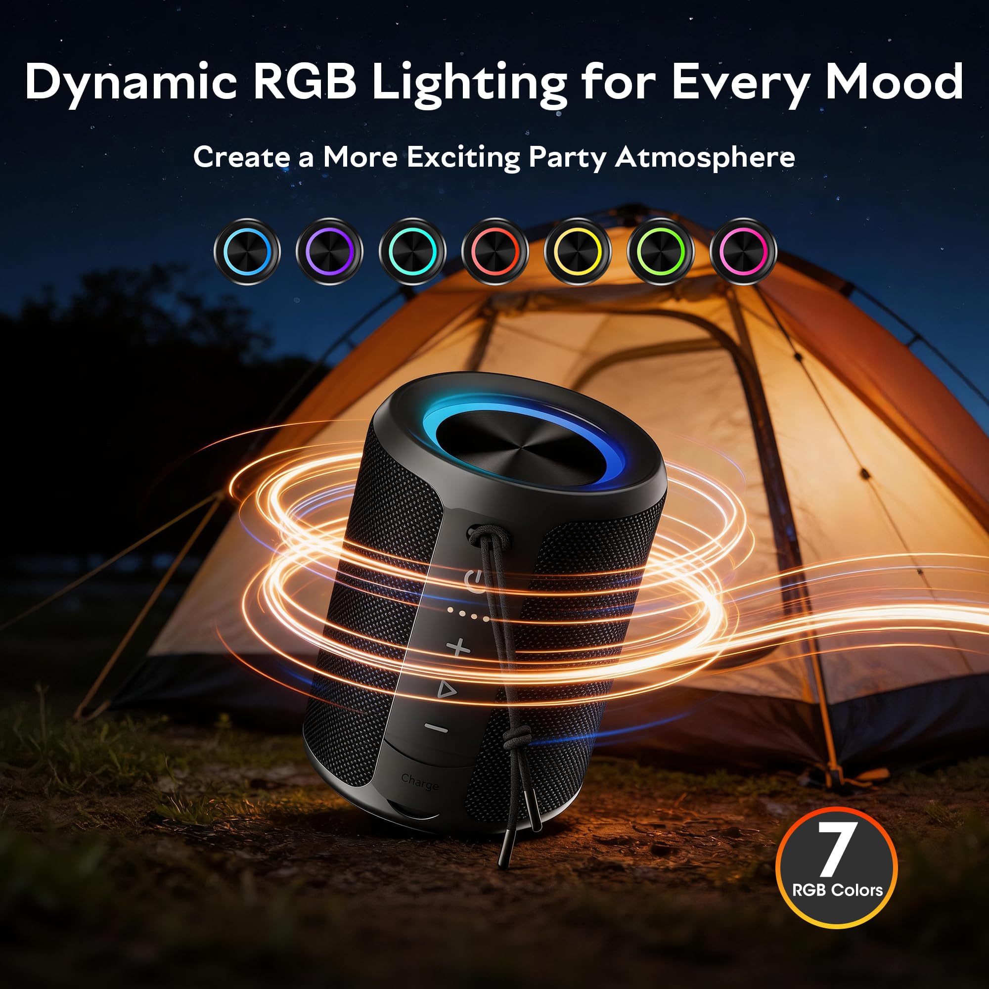 DUDGSIS Portable Bluetooth Speaker Wireless, IPX7 Waterproof Dustproof Mini Speakers, 20W Loud Bass Stereo, 15H Playtime, BT5.3 & TWS, RGB Light, for Outdoor/Shower/Home/Party, Stocking Stuffers 🍁 All In One Marketplace Canada