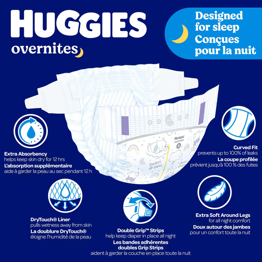 Huggies Overnites Nighttime Baby Diapers, Size 5, 100 Ct 🍁 All In One Marketplace Canada