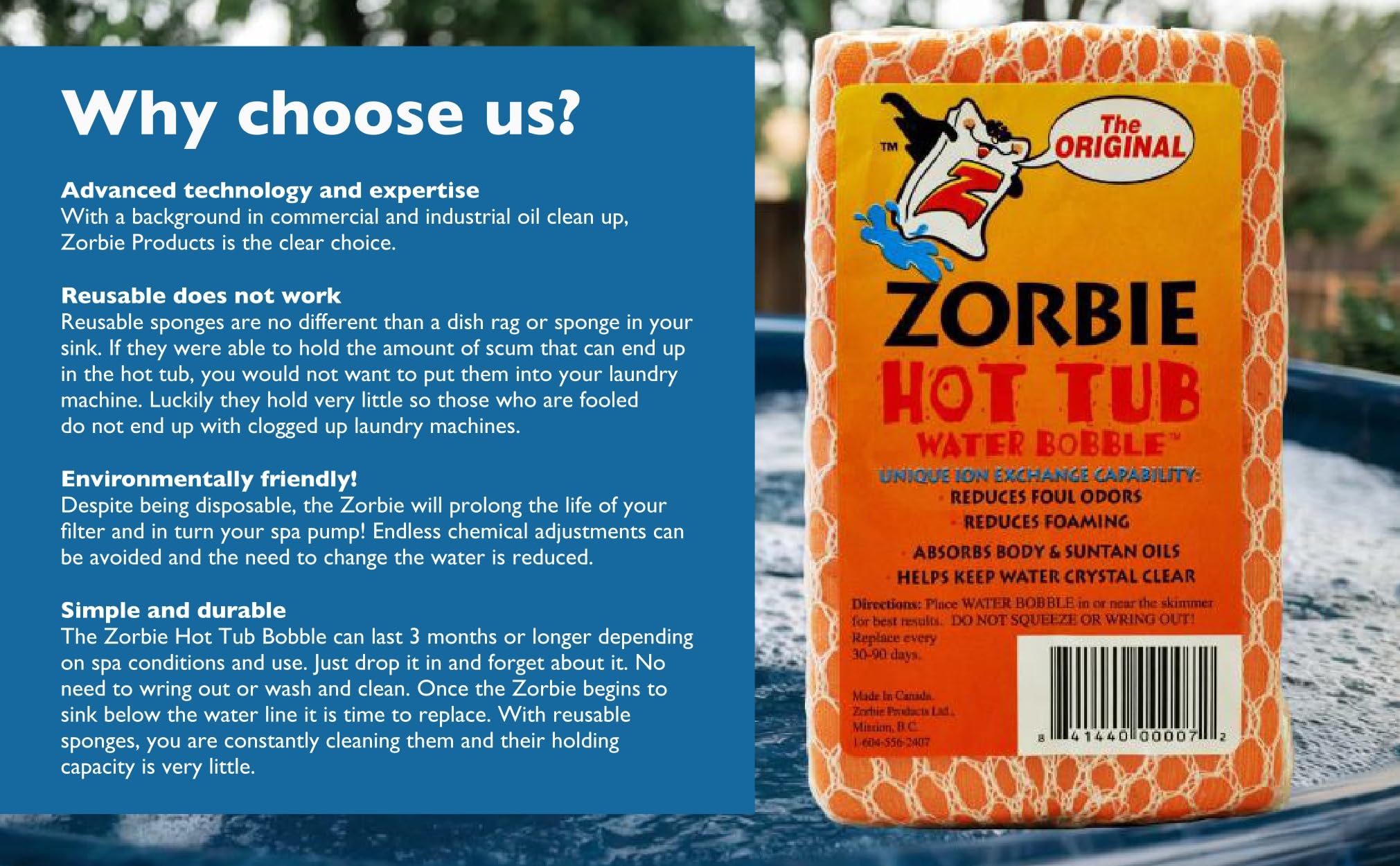 Zorbie Water Bobble Hot Tub Oil Scum Absorber - Scum Absorbing Sponge for Spas and Hot Tubs - Naturally Cleaner Water with Spa Sponges for Hot Tubs - Orange Floating Bobble with String- Single Package 🍁 All In One Marketplace Canada