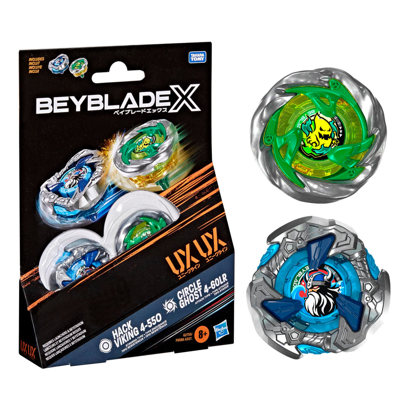 Beyblade X Circle Ghost 4-60LR UX & Hack Viking 4-55O UX Takara Tomy Dual Pack Set with 2 Right-Spinning Tops, Battling Tops Game Toys, Ages 8+ 🍁 All In One Marketplace Canada