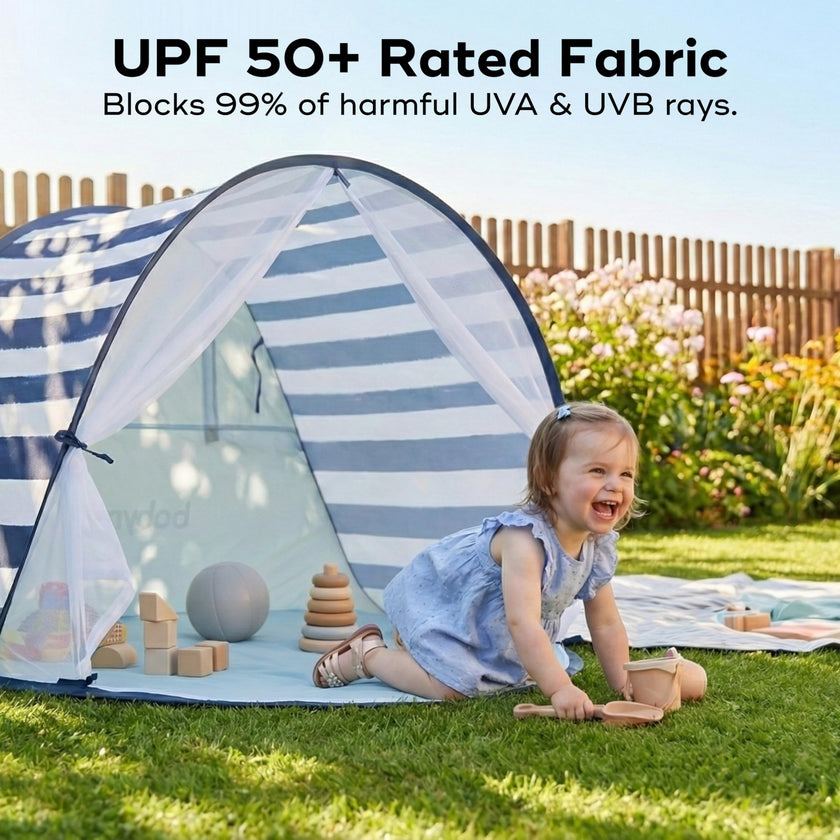 Babymoov Anti-UV Baby & Toddler Beach Tent, Pop-Up Sun Shade Shelter with UPF 50+ Protection, Portable Outdoor Canopy, Ventilated Shade, Floor Mat & Carry Bag, Marine 🍁 All In One Marketplace Canada