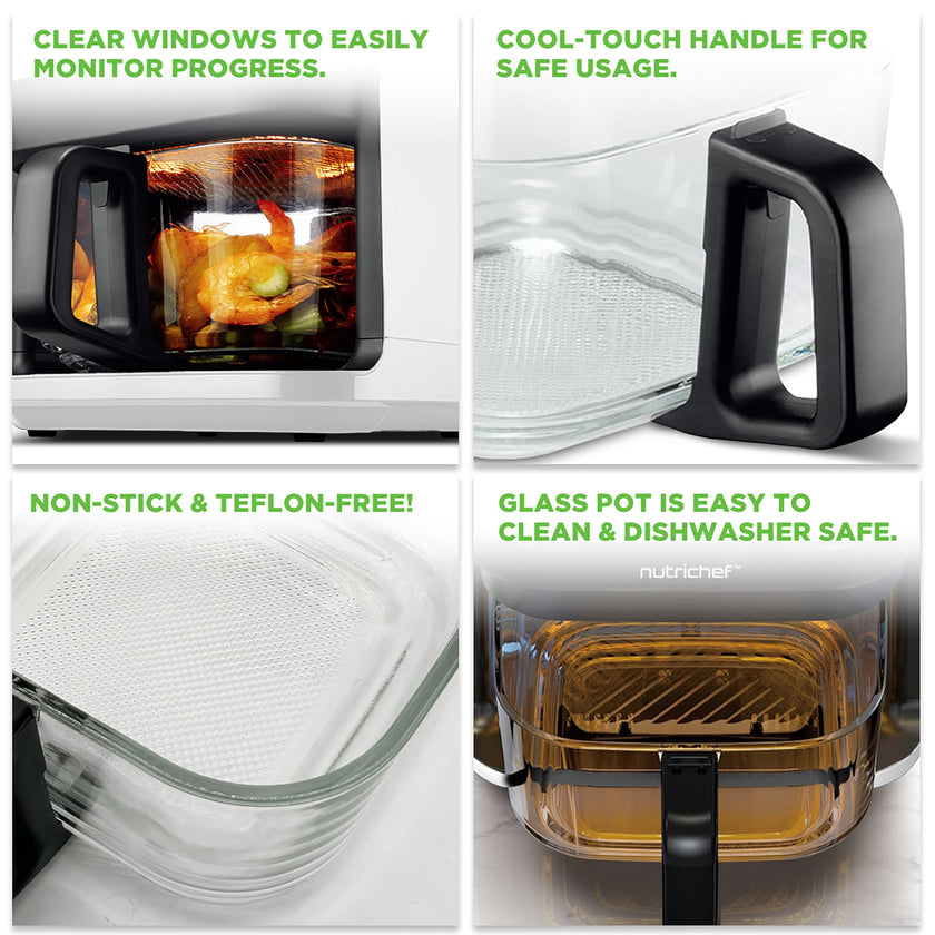 Nutrichef 5.8 Quart Air Fryer | 8-1 Preset Cook Modes | Transparent Fry Bowl for Best Cooking Results | Cook Shrimp, Steak, Fries, Wings, Chicken & More | Precise Temperature Control & Time | White 🍁 All In One Marketplace Canada