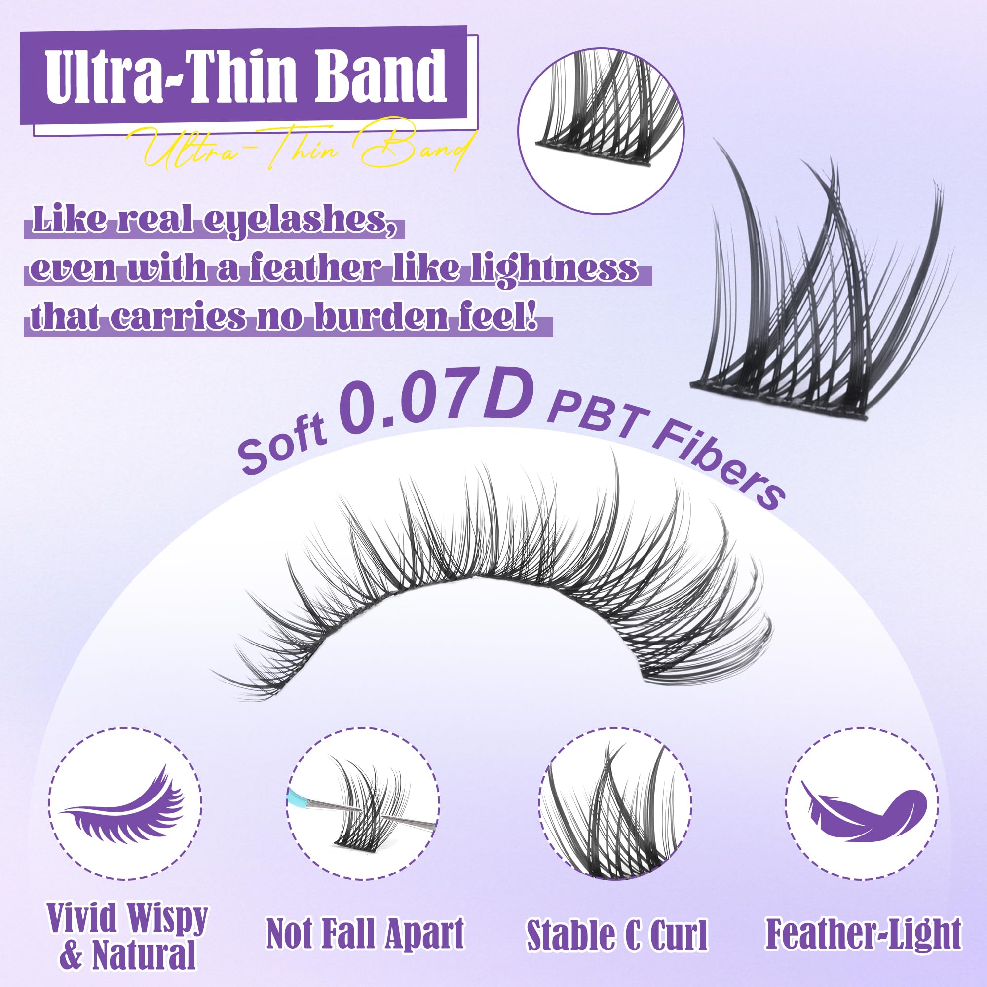 Wispy Lash Clusters Kit Natural Lash Extensions Kit DIY Cluster Eyelash Extensions C Curl 8-16mm Individual Lashes with Lash Remover Bond and Seal Soft Thin Band by ALICE 🍁 All In One Marketplace Canada