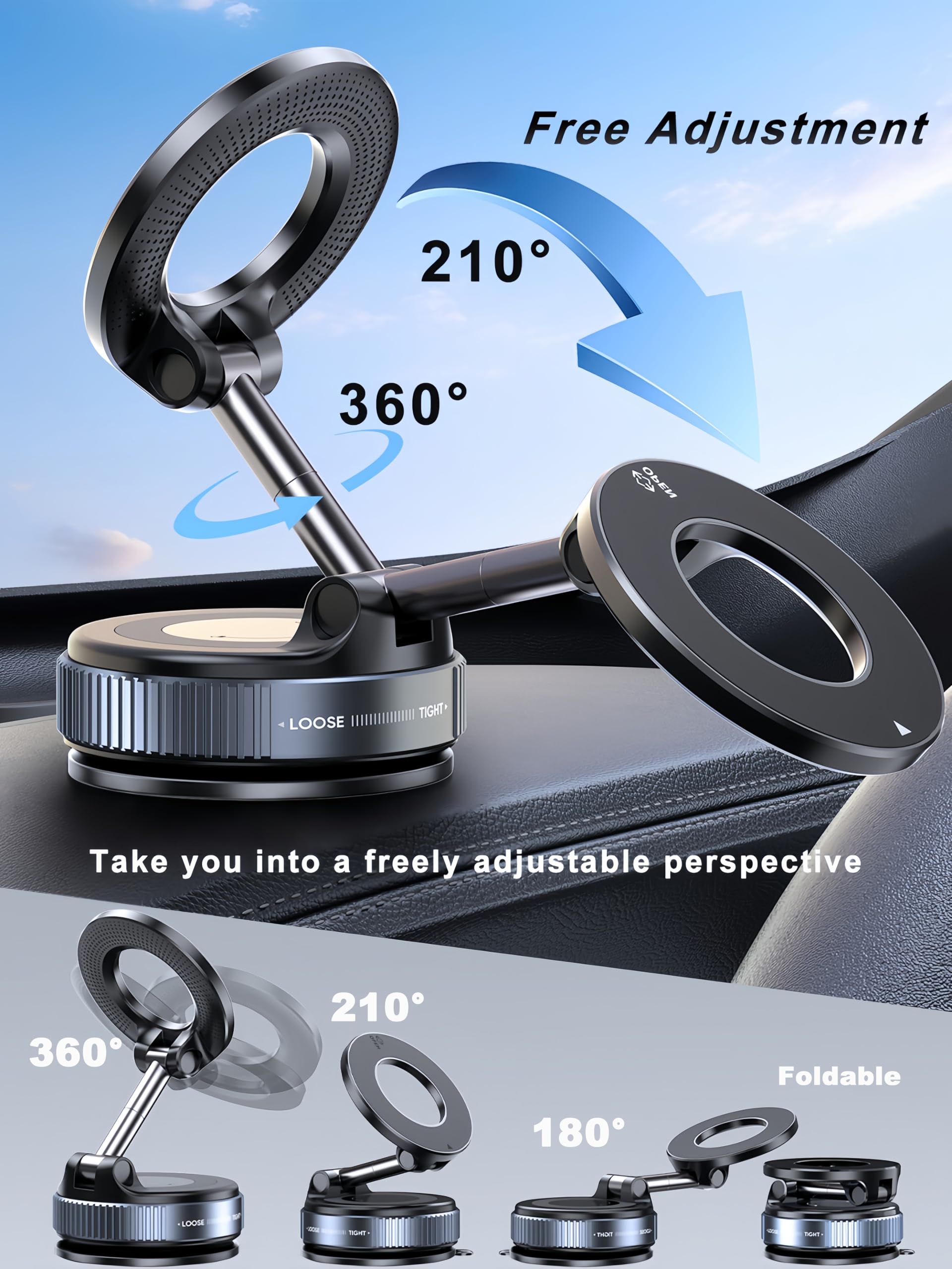 snanlen Upgraded 360° Nano Gel Vacuum Magnetic Phone Holder, Car Phone Holder for Magsafe[108+LBS Strongest Suction & 3000gf Strongest Magnetic], Suction Cup Phone Mount for Car/for iPhone 17 Pro Max 🍁 All In One Marketplace Canada