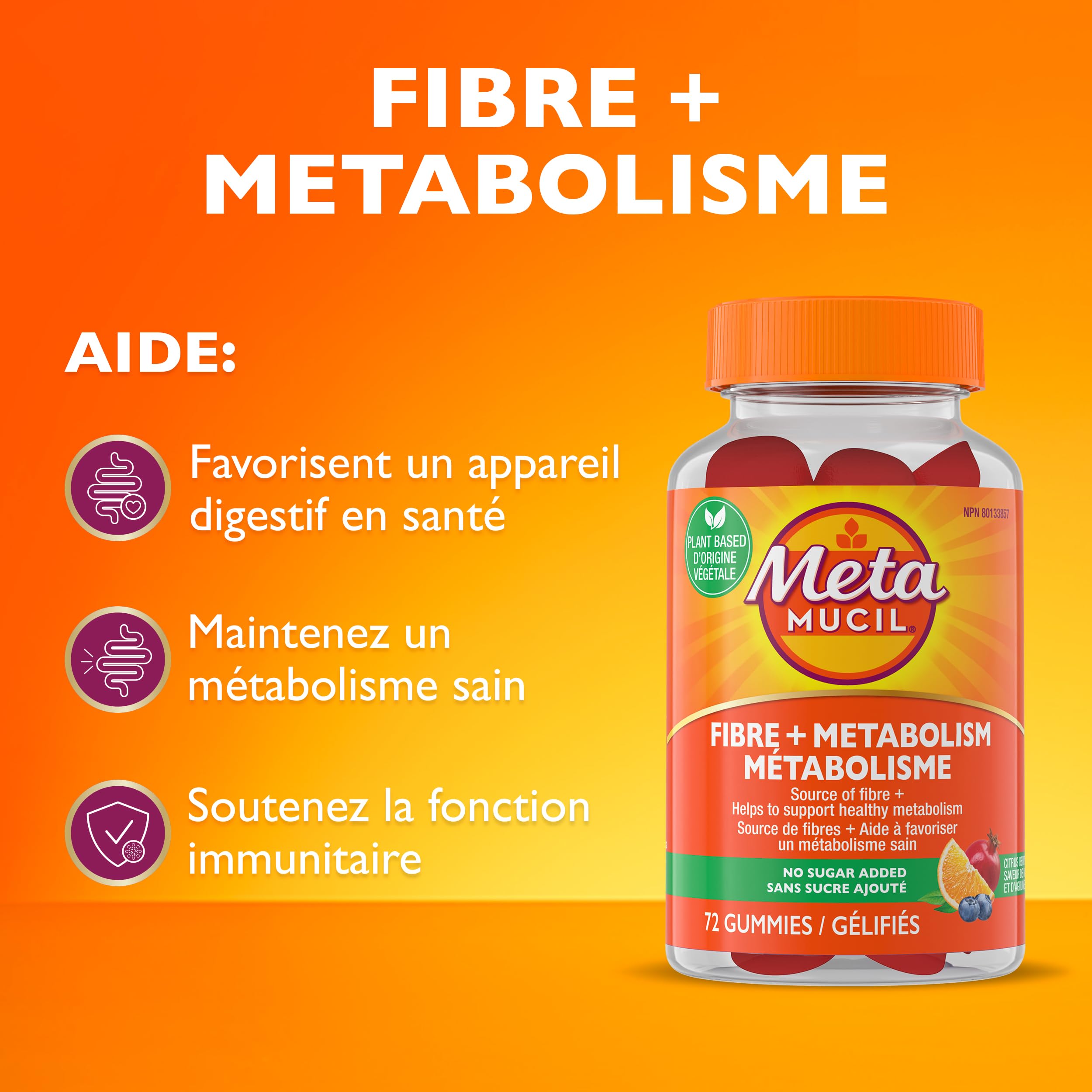 Metamucil, Fibre + Metabolism Gummy Supplement for Digestive Health, Plant Based, No Sugar Added, Citrus Berry Flavored, 72 Gummies 🍁 All In One Marketplace Canada