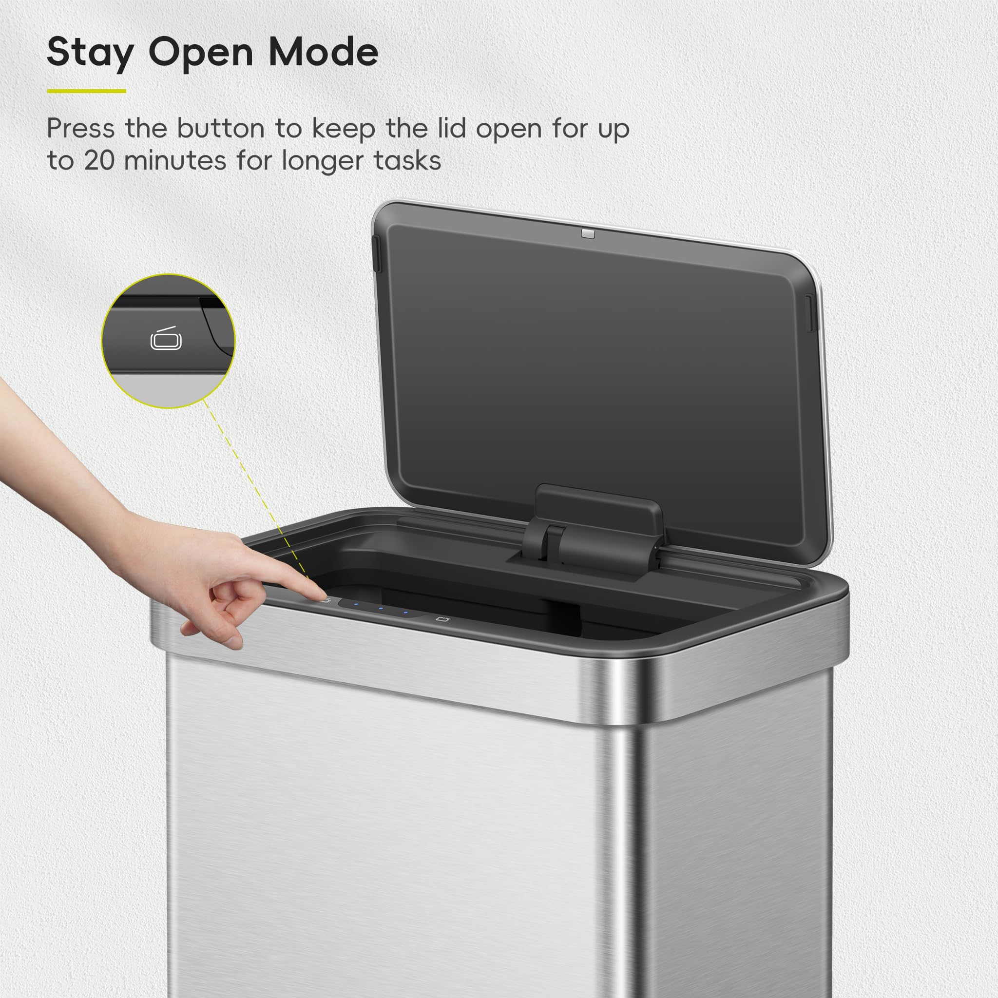 EKO Nova Sensor Trash Can, 21 Gallon/80 Liter Stainless Steel Rectangular Touchless Motion Sensor Trash Can, Matte Metallic 🍁 All In One Marketplace Canada