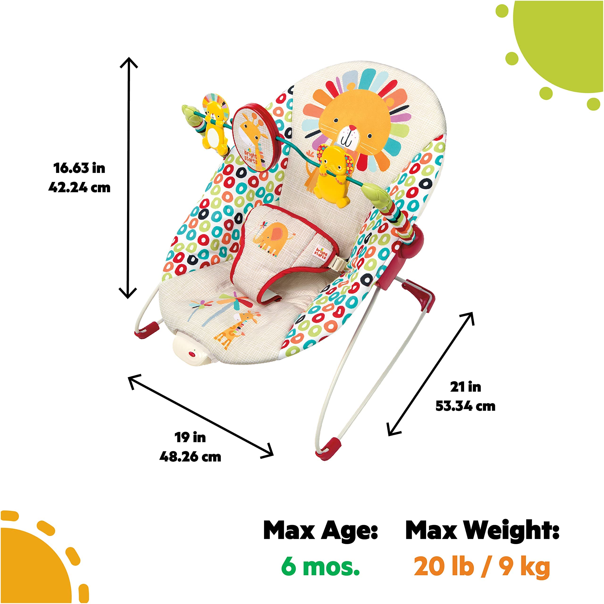 Bright Starts Portable Baby Bouncer Soothing Vibrations Infant Seat with Removable Toy Bar, 0-6 Months 6-20 lbs (Playful Pinwheels) 🍁 All In One Marketplace Canada