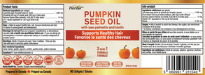 Herba Pumpkin Seed Oil Capsules for Hair - 90 Softgels | 3 in 1 with Saw Palmetto and Biotin | Cold Pressed, Extra Virgin, and Non GMO | Made in Canada 🍁 All In One Marketplace Canada