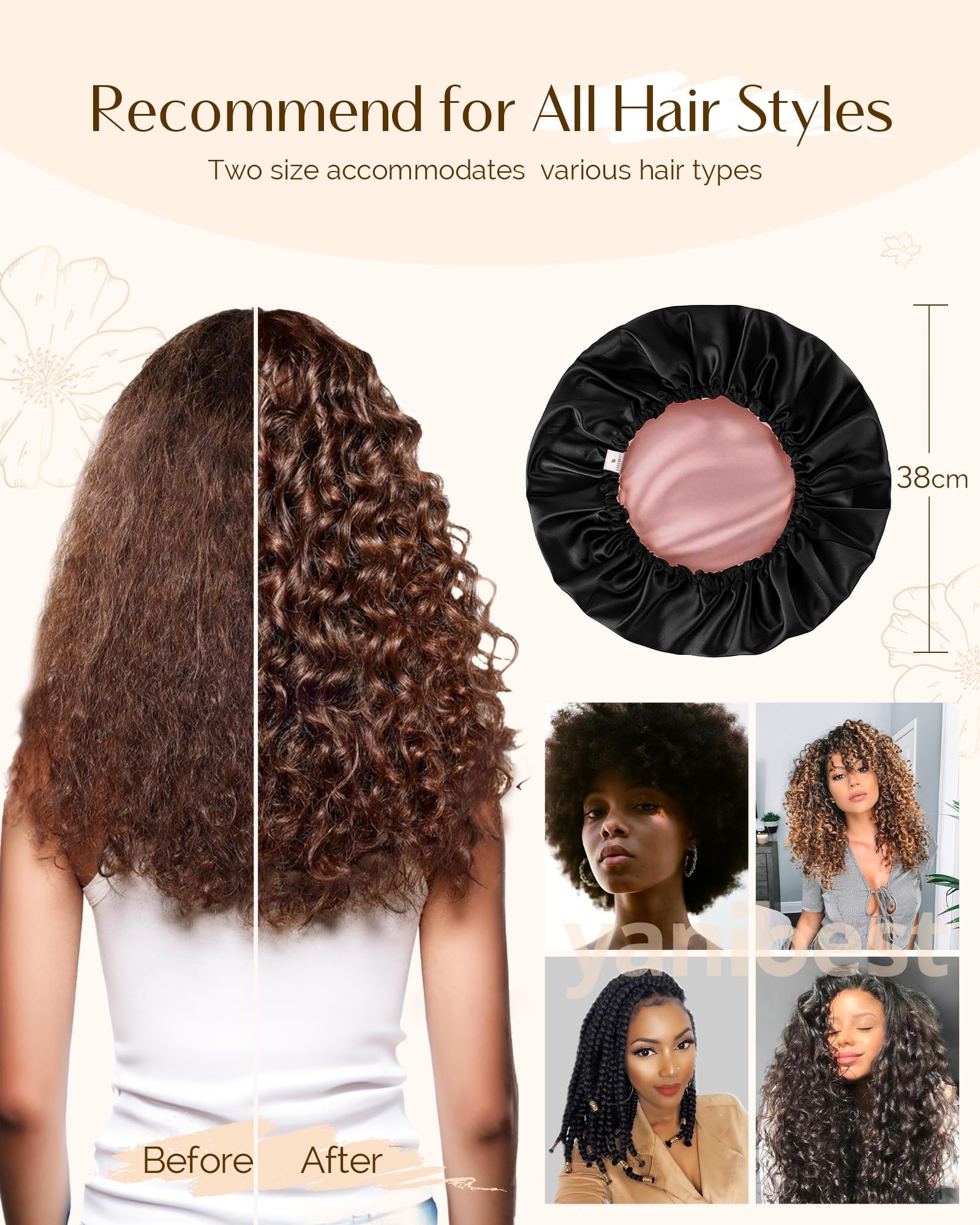 YANIBEST Silk Bonnet Satin Bonnet for Sleeping Women and Men, Adjustable Double Layer Hair Bonnet for Curly Hair Pink 🍁 All In One Marketplace Canada