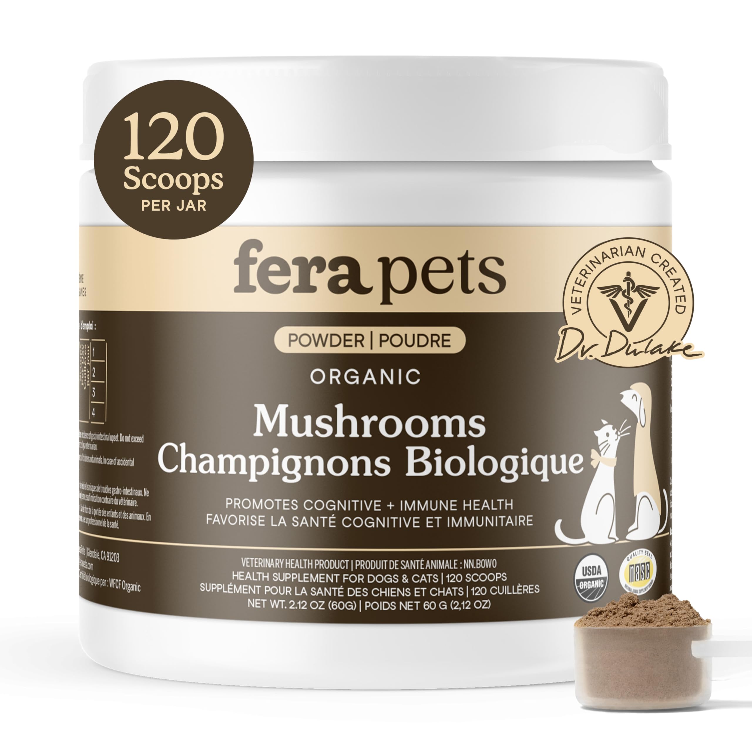 Fera Pets Turkey Tail Mushroom for Dogs & Cats - USDA Organic Supplement - Cognitive and Immune Support - Enhances Liver Function - Supports a Healthy Gut - Powder - 120 Scoops 🍁 All In One Marketplace Canada