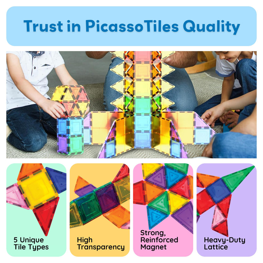 PicassoTiles 100 Piece Set 100pcs Magnet Building Tiles Clear Magnetic 3D Building Blocks Construction Playboards, Creativity beyond Imagination, Inspirational, Recreational, Educational Conventional 🍁 All In One Marketplace Canada