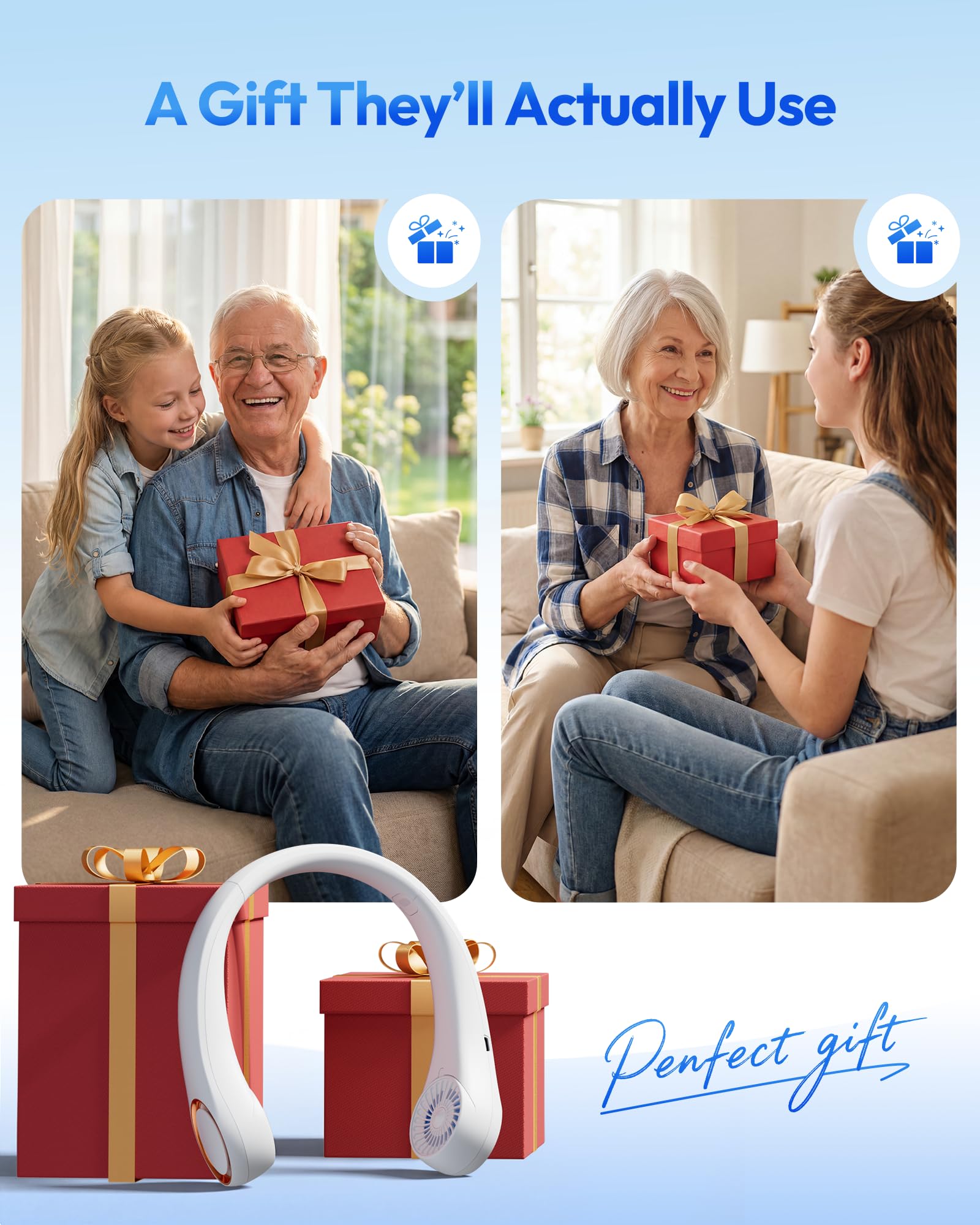 Gaiatop Portable Neck Fan Rechargeable, Hands-Free Cooling, 23.5hrs Runtime, Battery Powered Personal Fan Ventilateur de Cou, Summer Outdoor Travel Essentials, Birthday Gifts for Women Men Dad 🍁 All In One Marketplace Canada