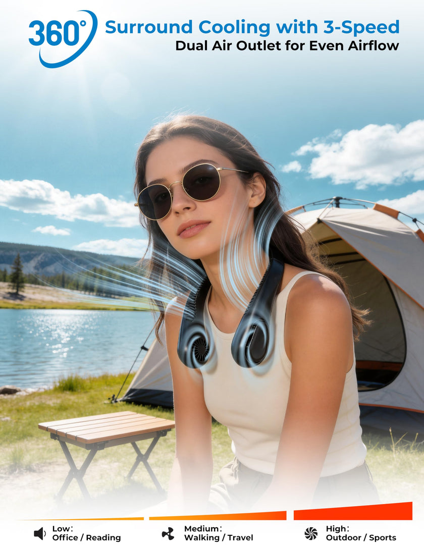 AMACOOL Bladeless Neck Fan Portable Personal Fan 5000mAh Rechargeable Battery Operated Wearable Fan for Women Men Outdoor Sport Travel Patio Garden Work Home Kitchen 🍁 All In One Marketplace Canada