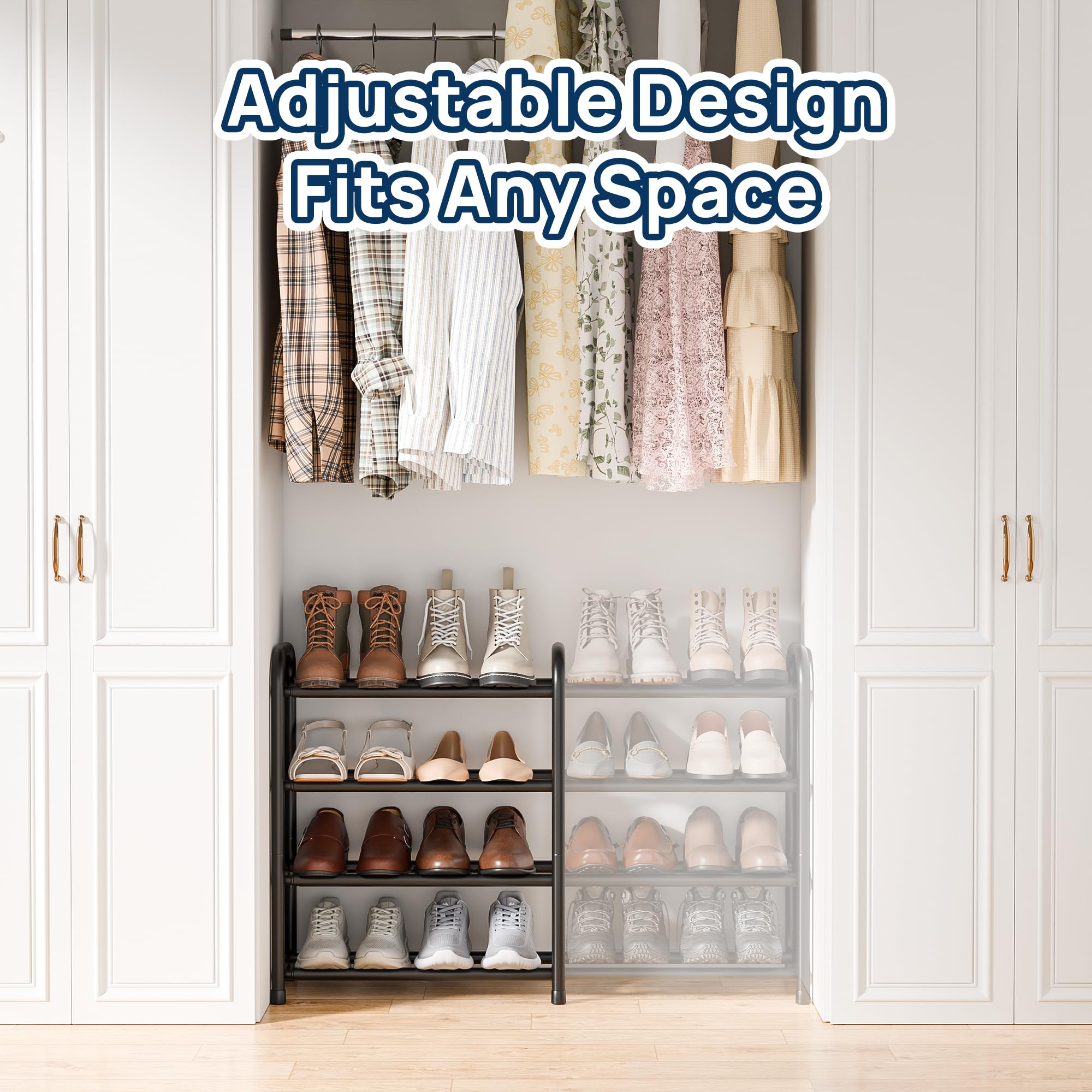 ENJOYBASICS Expandable Metal Shoe Racks for Closet, 4 Tier Adjustable Shoe Organizer Shelf, Black Free Standing Rack Storage for Entryway 🍁 All In One Marketplace Canada