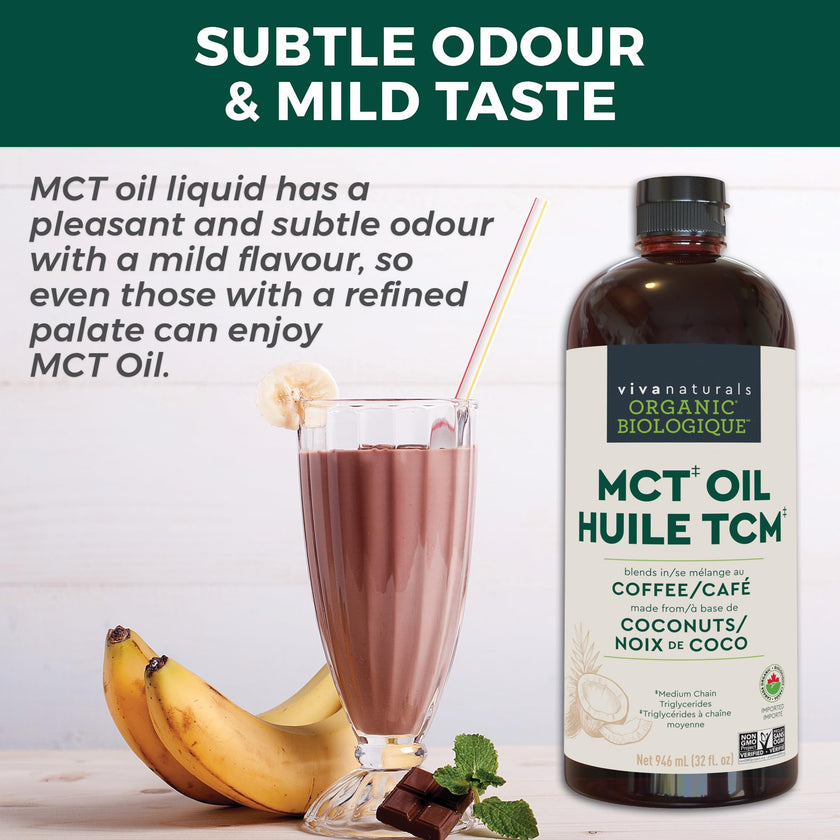 Viva Naturals MCT Oil Organic for Keto Coffee, Smoothies and Salad Dressings - Made from Organic Coconuts - Gluten Free, Dairy Free, Vegan, Keto & Paleo Certified - (946 mL, 32 fl oz) 🍁 All In One Marketplace Canada