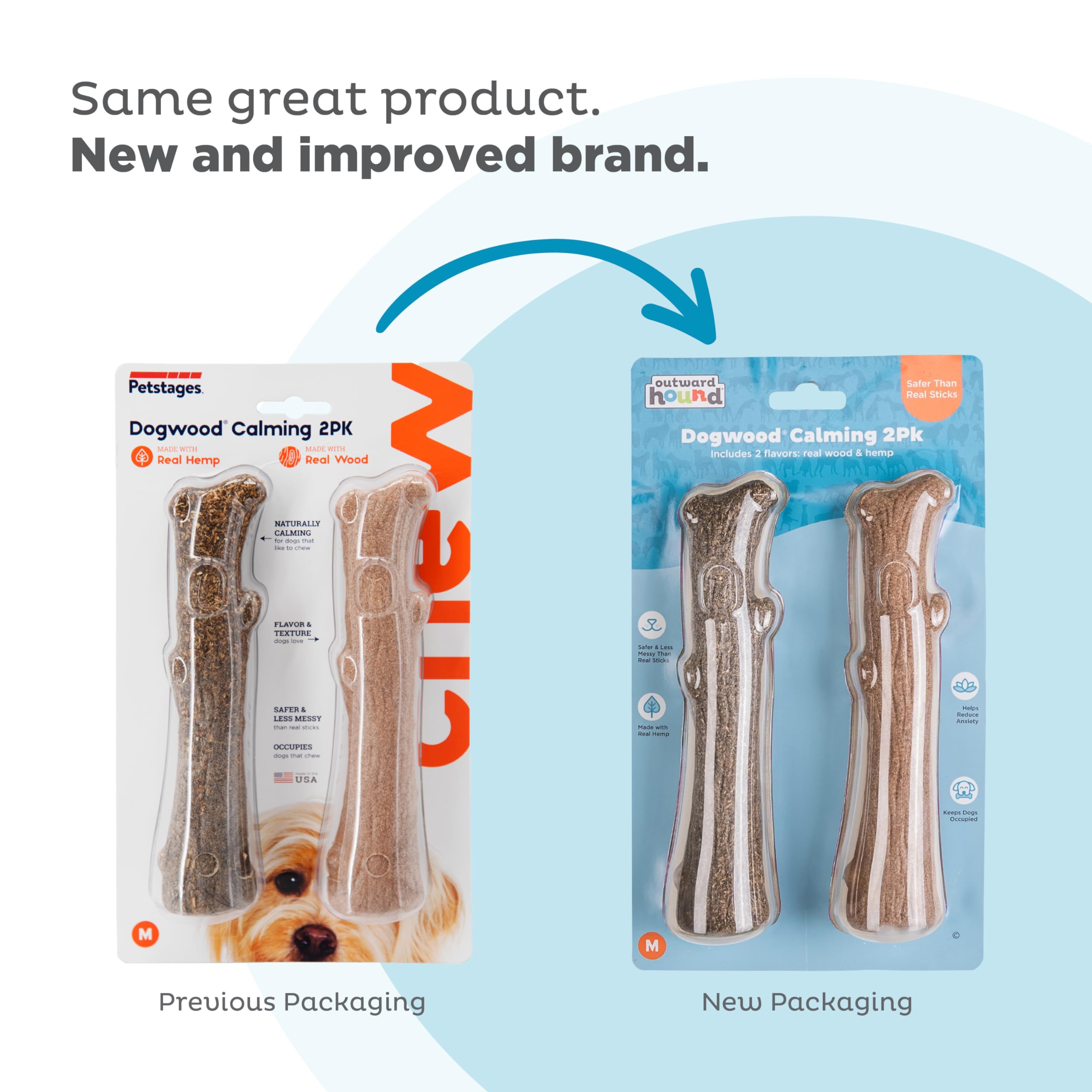 Outward Hound Dogwood Wood Durable Dog Chew Toys, Real Wood & Calming Hemp, 2-Pack, Medium 🍁 All In One Marketplace Canada