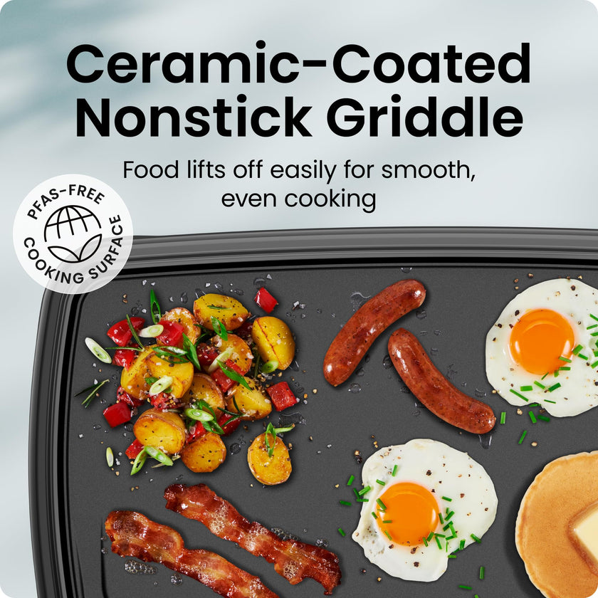 Chefman XL Electric Griddle with Removable Temperature Control, Immersible Flat Top Grill, Burger, Eggs, Pancake Griddle, Nonstick Extra Large Cooking Surface, Slide Out Drip Tray, 25 x 51 CM 🍁 All In One Marketplace Canada
