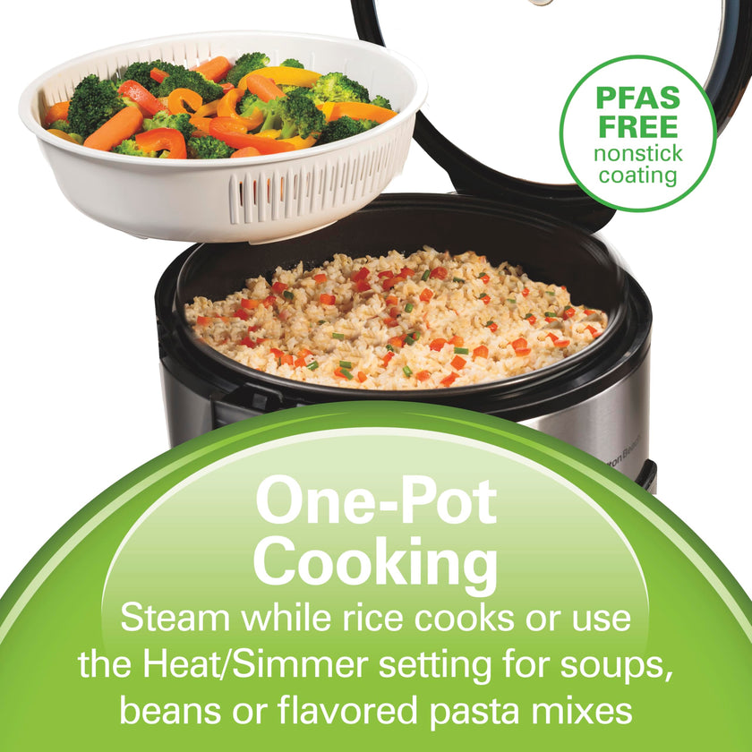 Hamilton Beach Digital Programmable Rice Cooker & Food Steamer, 14 Cups Cooked (7 Cups Uncooked), Stainless Steel, Steam & Rinse Basket, Delay Start, Model 37548MN 🍁 All In One Marketplace Canada