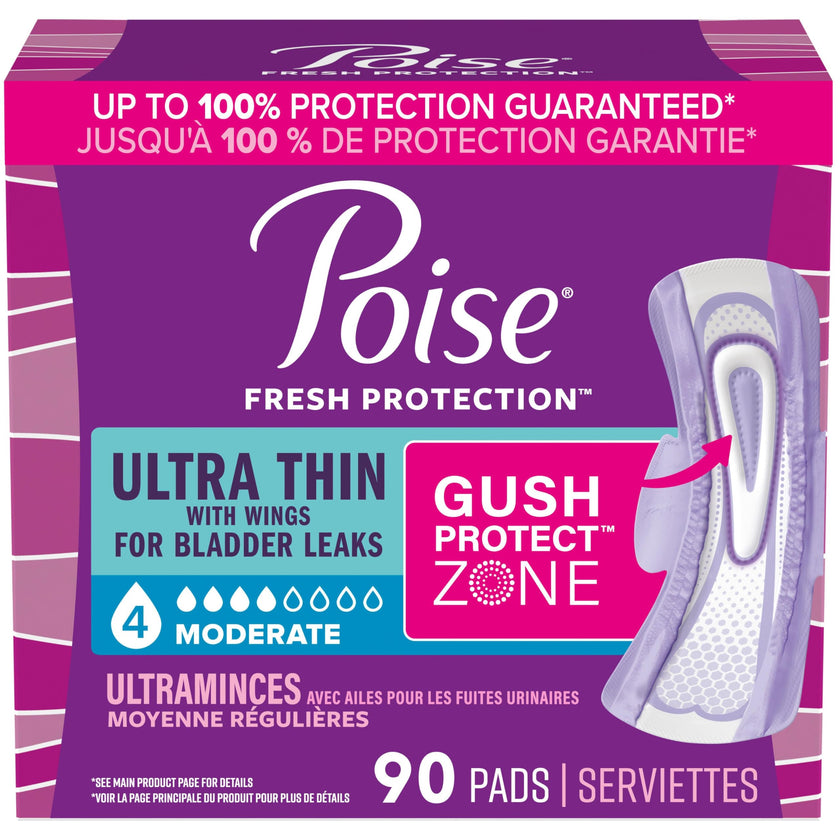 Poise Ultra Thin Incontinence Pads with Wings, Moderate Absorbency, Bladder Control Pads, 90 Count (3 Packs of 30) 🍁 All In One Marketplace Canada