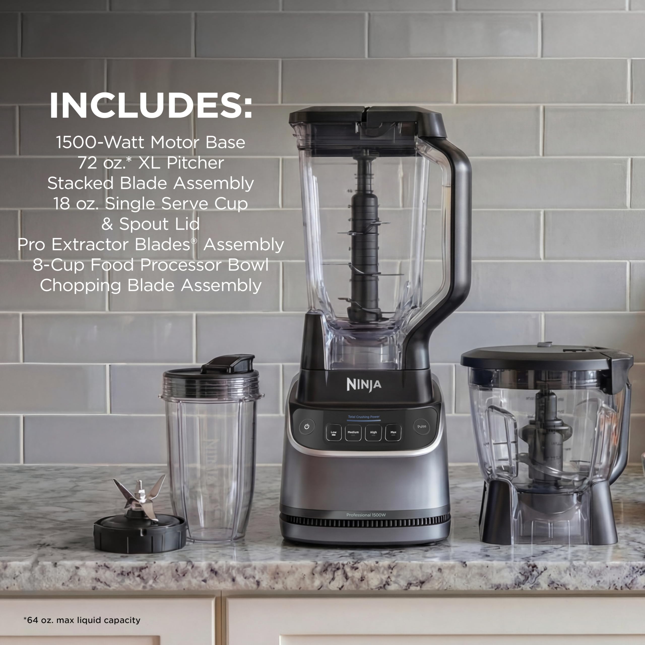 Ninja UltraCrush Pro Kitchen System, 1500W, Silver, BP401C, 72oz/2.1L 🍁 All In One Marketplace Canada