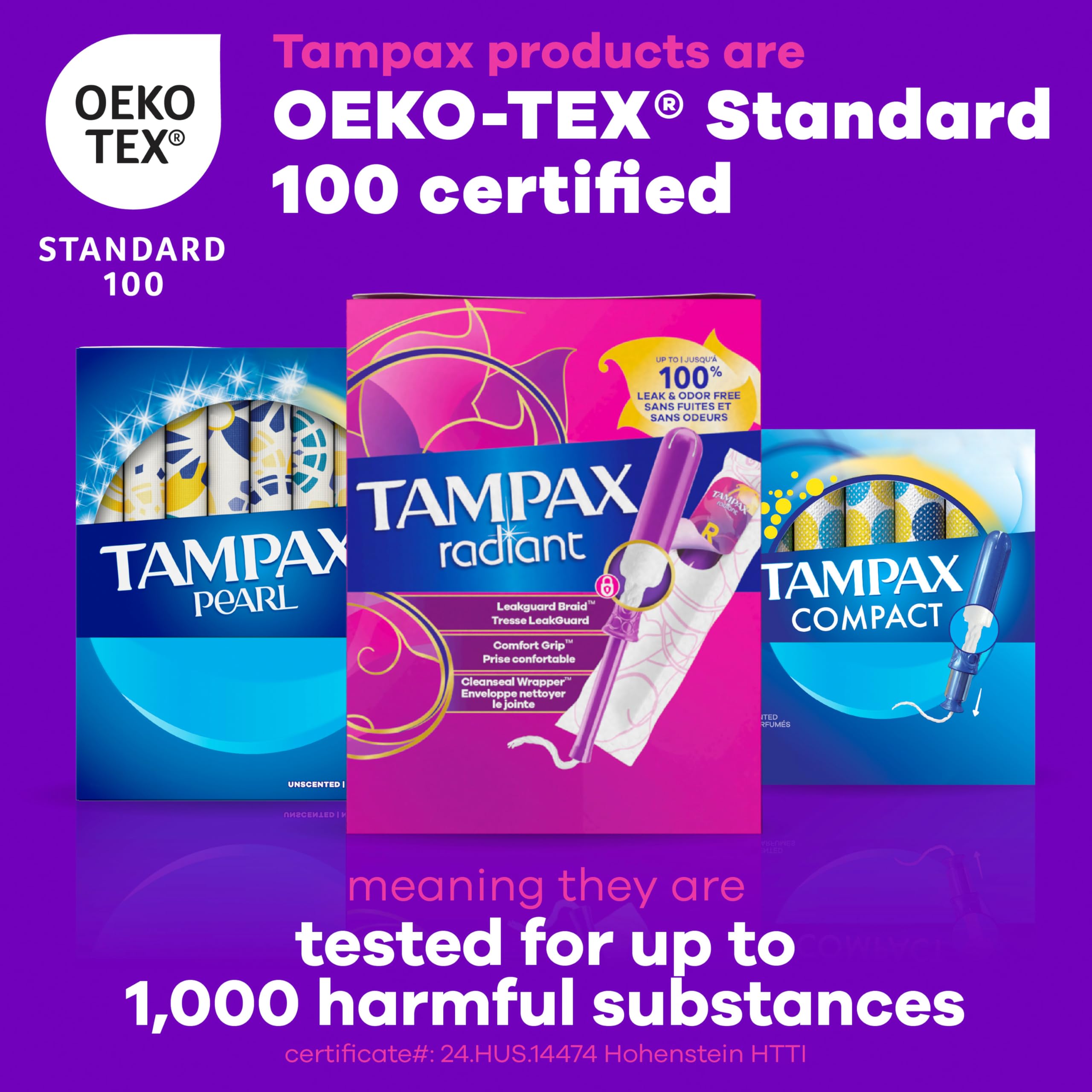 Tampax Radiant Tampons Multipack, with LeakGuard Braid, Regular/Super Absorbency, Unscented, 84 Count 🍁 All In One Marketplace Canada
