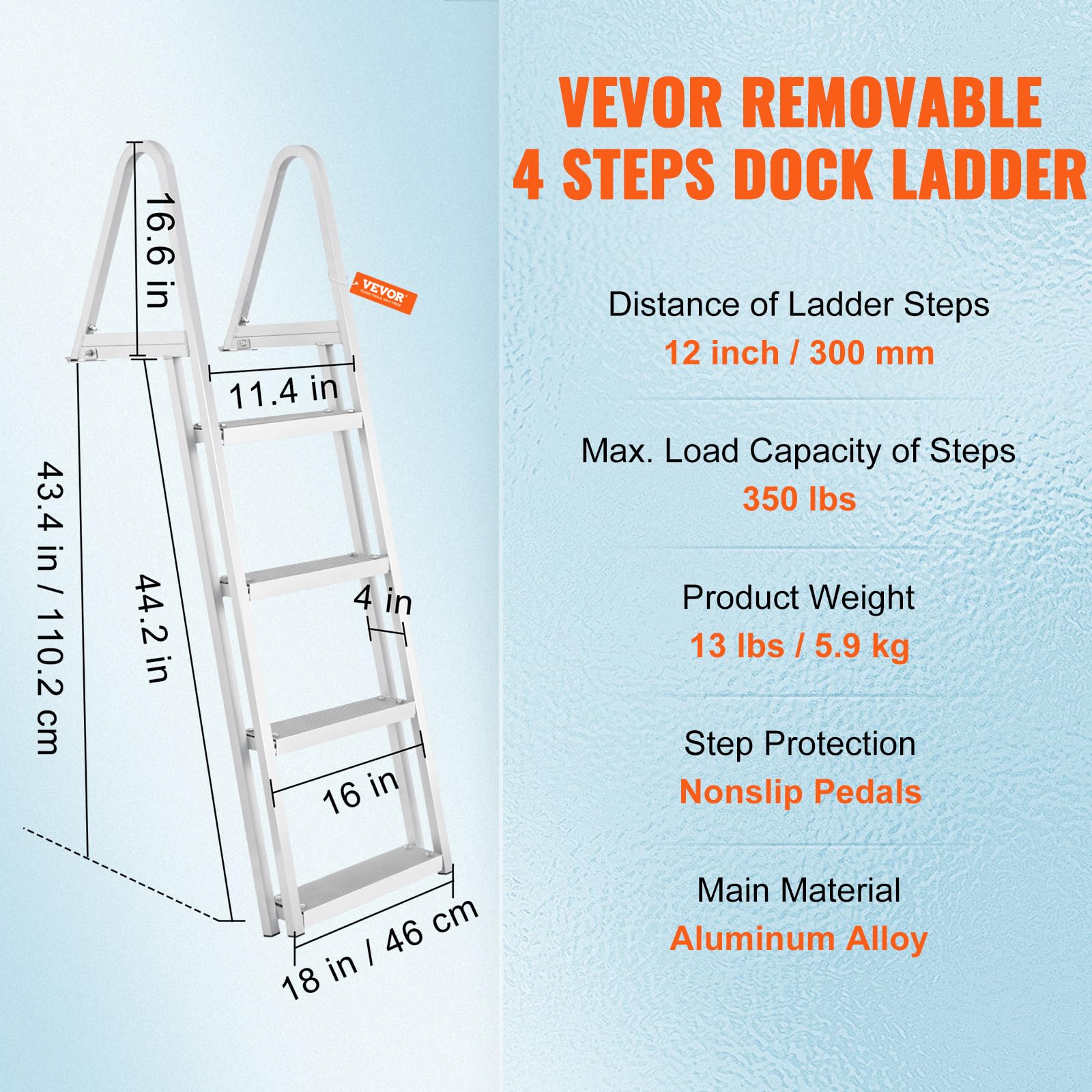 VEVOR Dock Ladder, Removable 4 Steps, 350 lbs Load Capacity, Aluminum Alloy Pontoon Boat Ladder with 4'' Wide Step & Nonslip Mat, Easy to Install for Ship/Lake/Pool/Marine Boarding 🍁 All In One Marketplace Canada